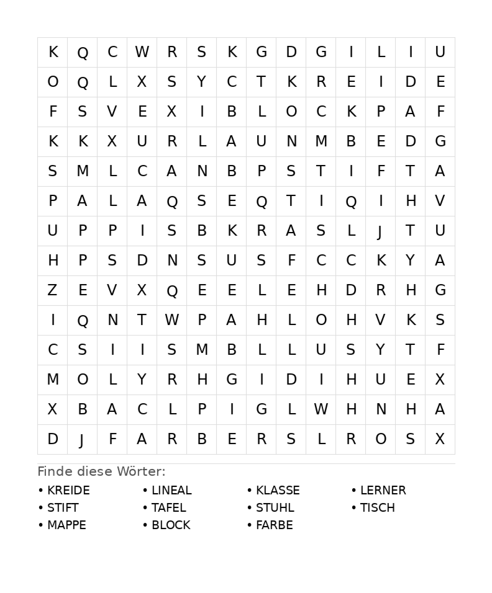 Wortsuchrätsel Wortsuchrätsel: Schule für Teenager aus der Kategorie Wortsuchrätsel - kostenlos ausdrucken