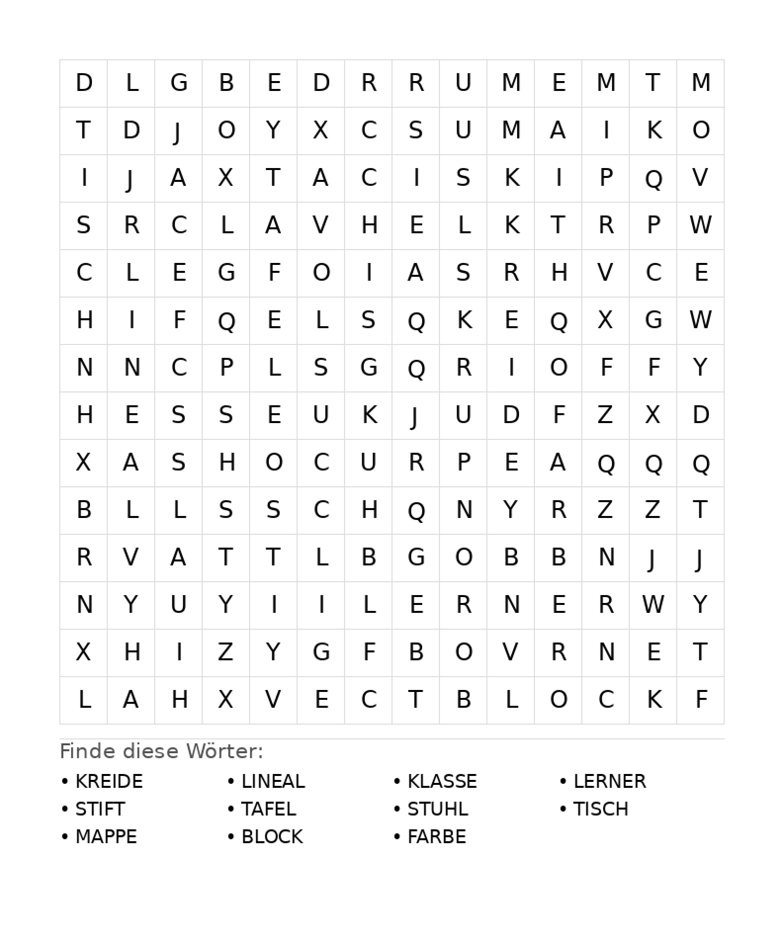 Wortsuchrätsel Wortsuchrätsel: Schule für Teenager aus der Kategorie Wortsuchrätsel - kostenlos ausdrucken