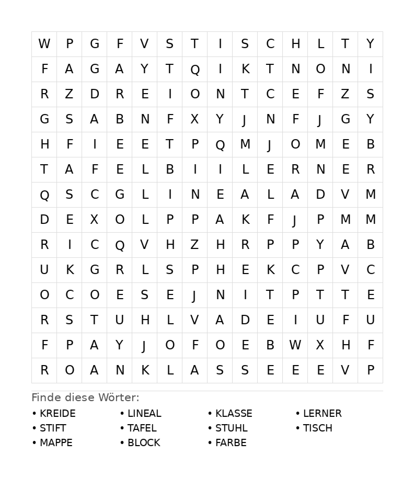 Wortsuchrätsel Wortsuchrätsel: Schule für Teenager aus der Kategorie Wortsuchrätsel - kostenlos ausdrucken