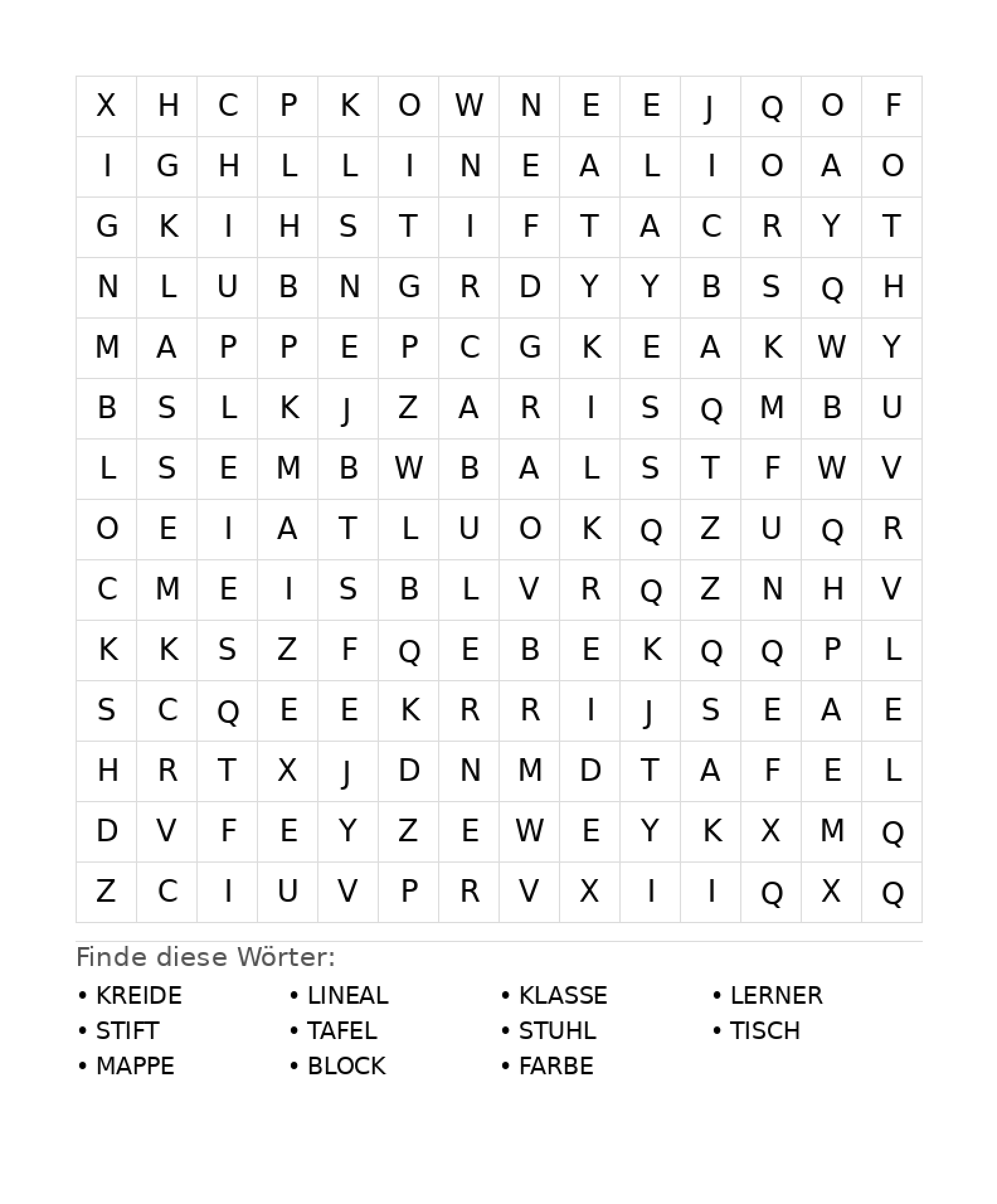 Wortsuchrätsel Wortsuchrätsel: Schule für Teenager aus der Kategorie Wortsuchrätsel - kostenlos ausdrucken