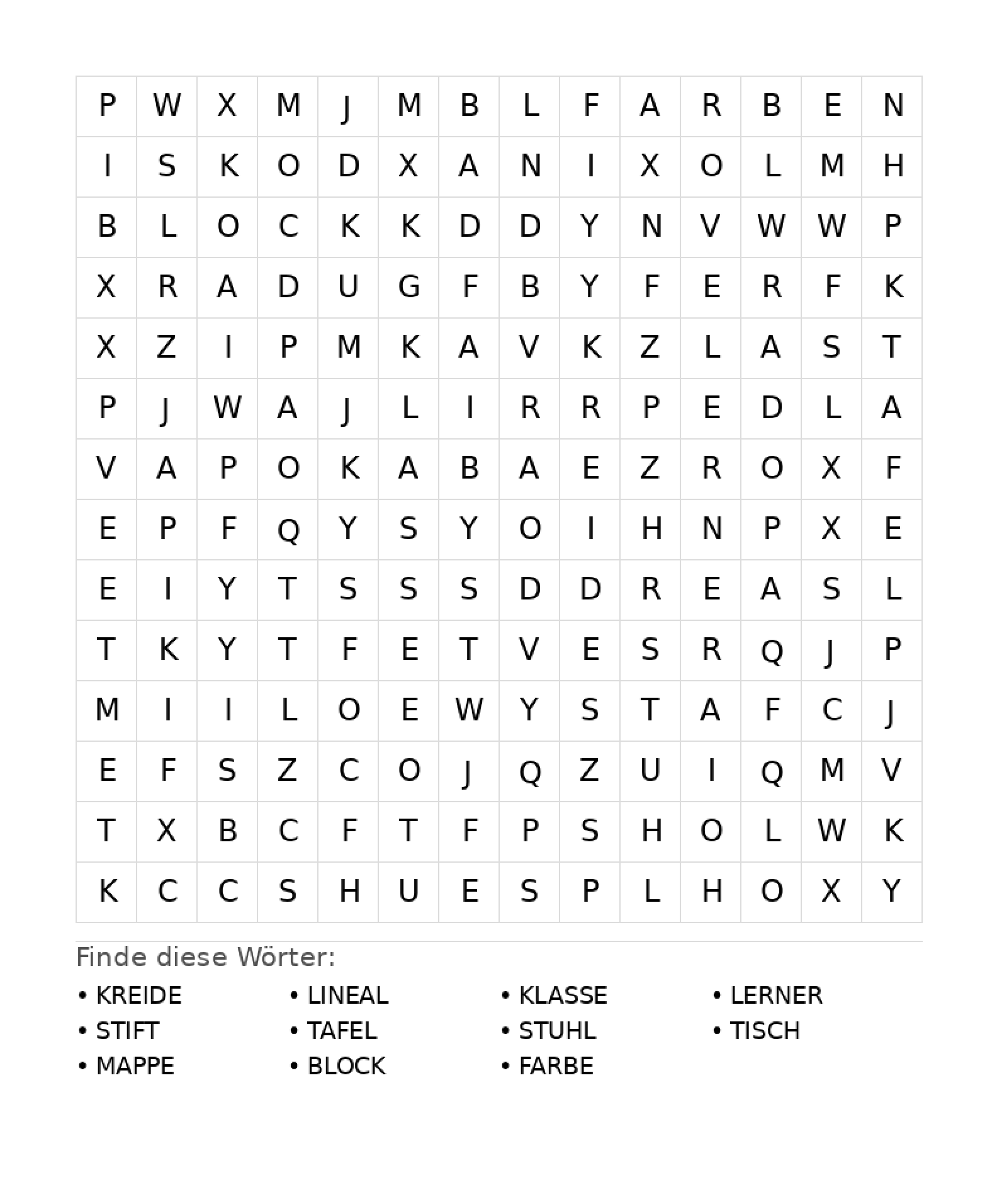 Wortsuchrätsel Wortsuchrätsel: Schule für Teenager aus der Kategorie Wortsuchrätsel - kostenlos ausdrucken