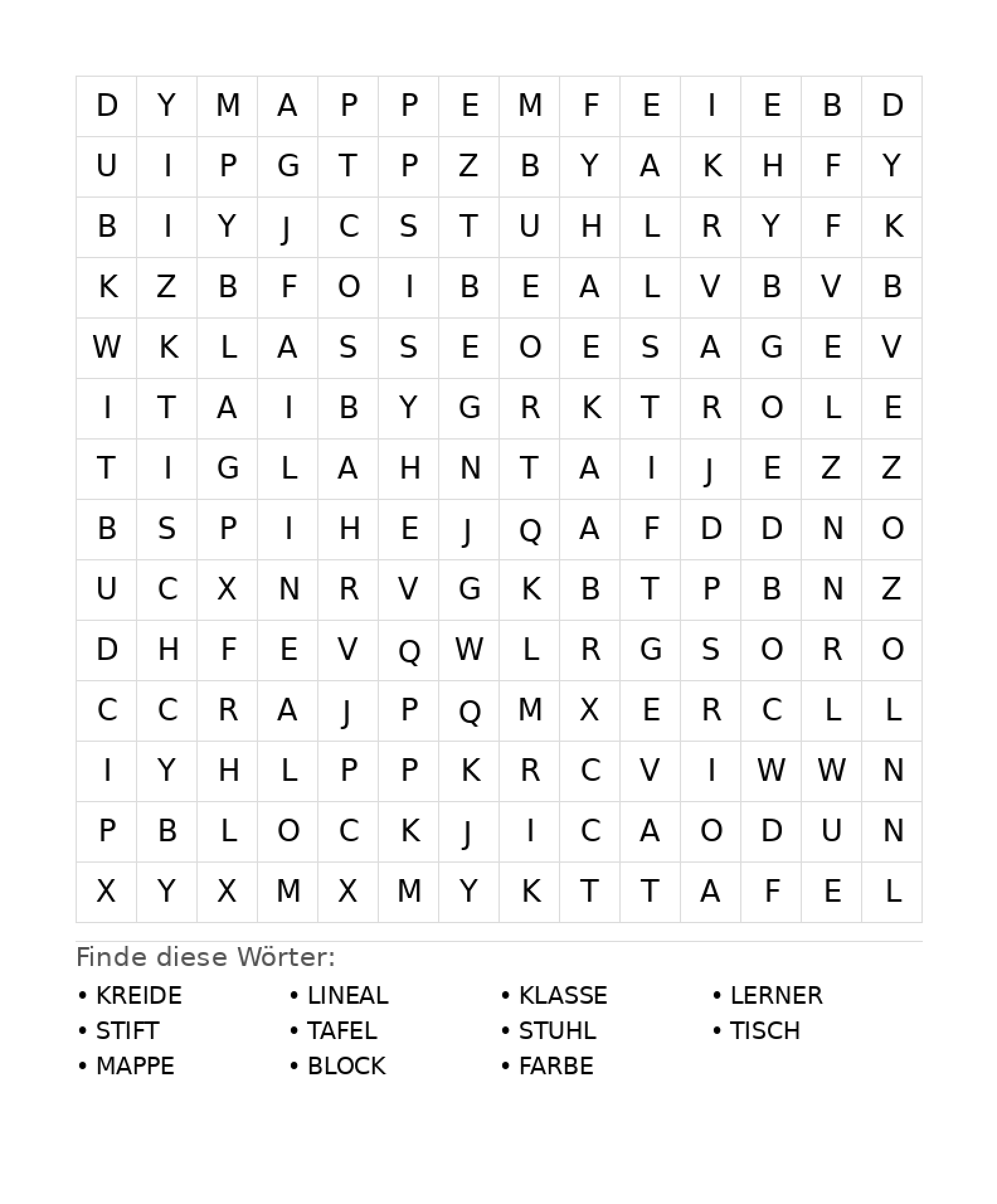 Wortsuchrätsel Wortsuchrätsel: Schule für Teenager aus der Kategorie Wortsuchrätsel - kostenlos ausdrucken
