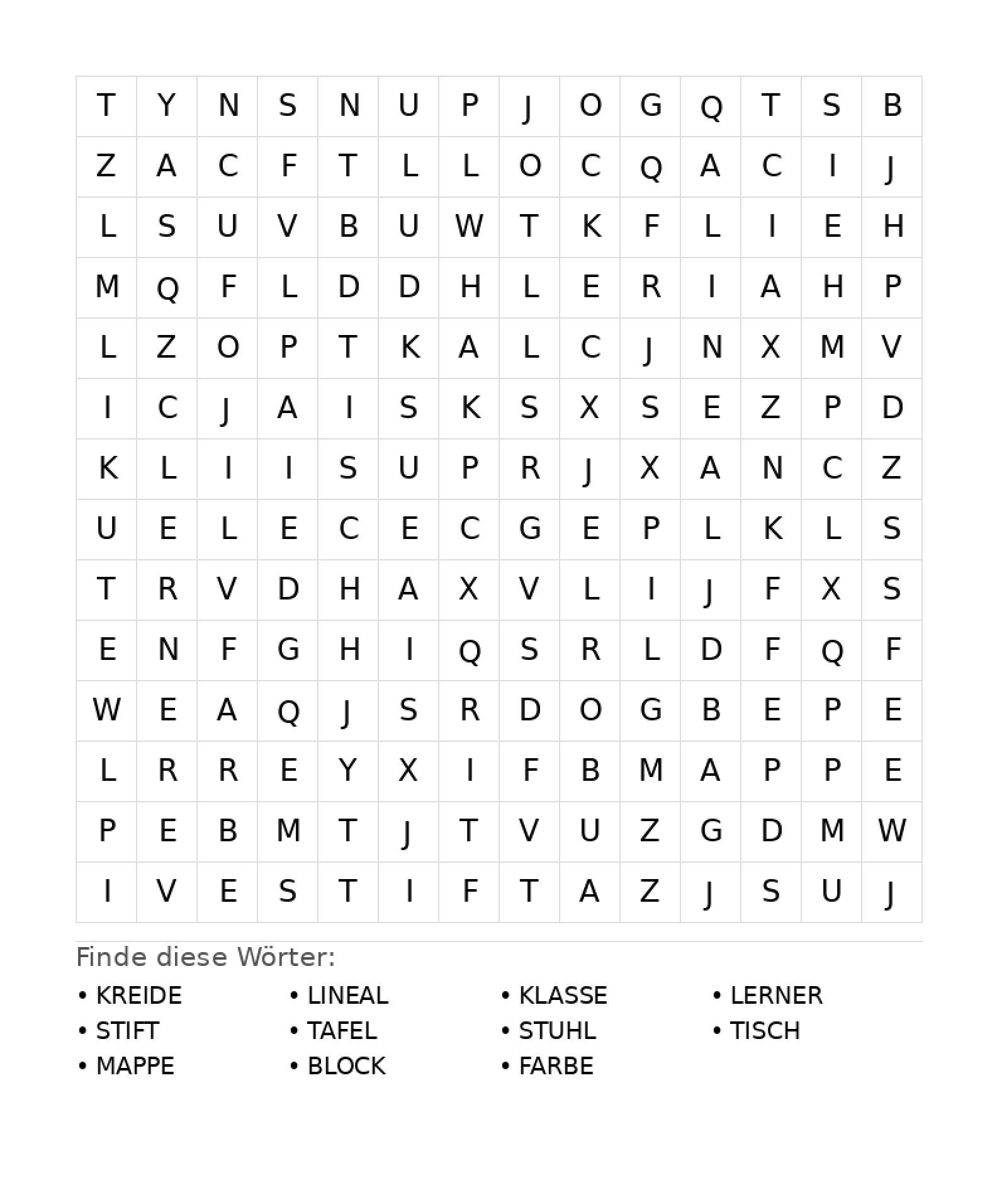 Wortsuchrätsel Wortsuchrätsel: Schule für Teenager aus der Kategorie Wortsuchrätsel - kostenlos ausdrucken