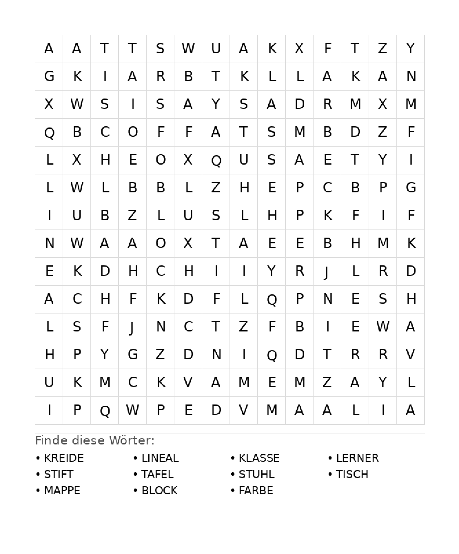 Wortsuchrätsel Wortsuchrätsel: Schule für Teenager aus der Kategorie Wortsuchrätsel - kostenlos ausdrucken