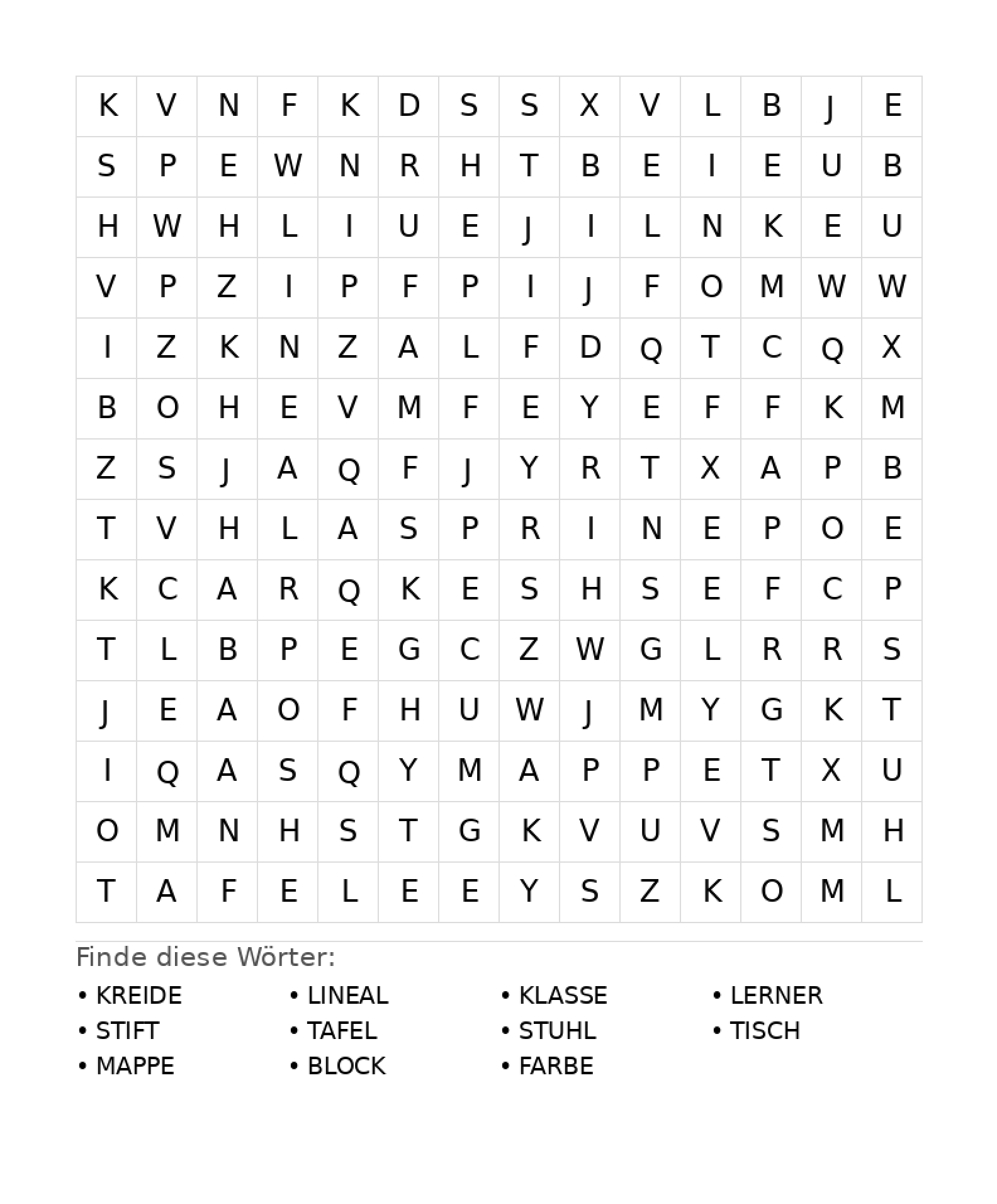 Wortsuchrätsel Wortsuchrätsel: Schule für Teenager aus der Kategorie Wortsuchrätsel - kostenlos ausdrucken