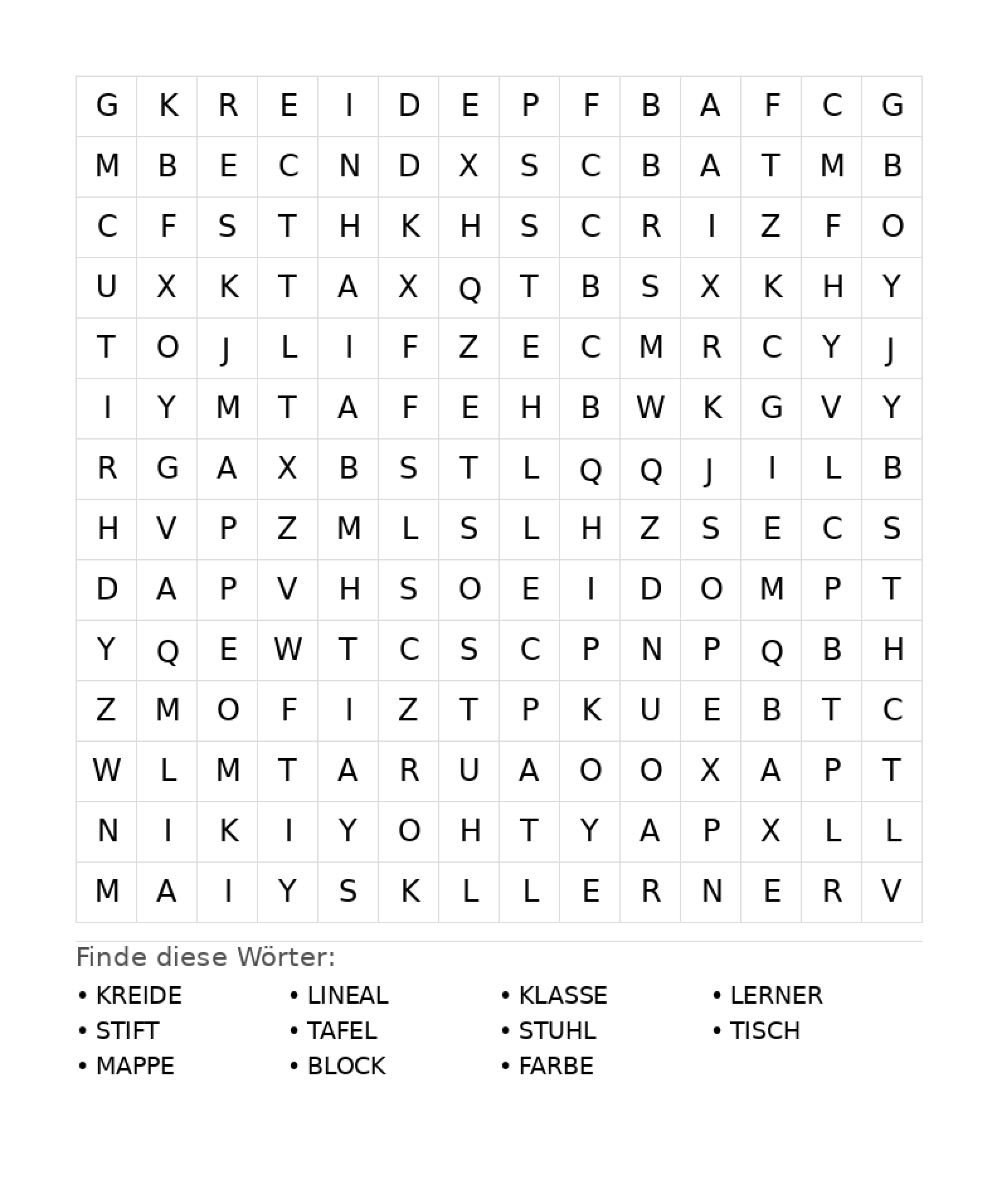 Wortsuchrätsel Wortsuchrätsel: Schule für Teenager aus der Kategorie Wortsuchrätsel - kostenlos ausdrucken