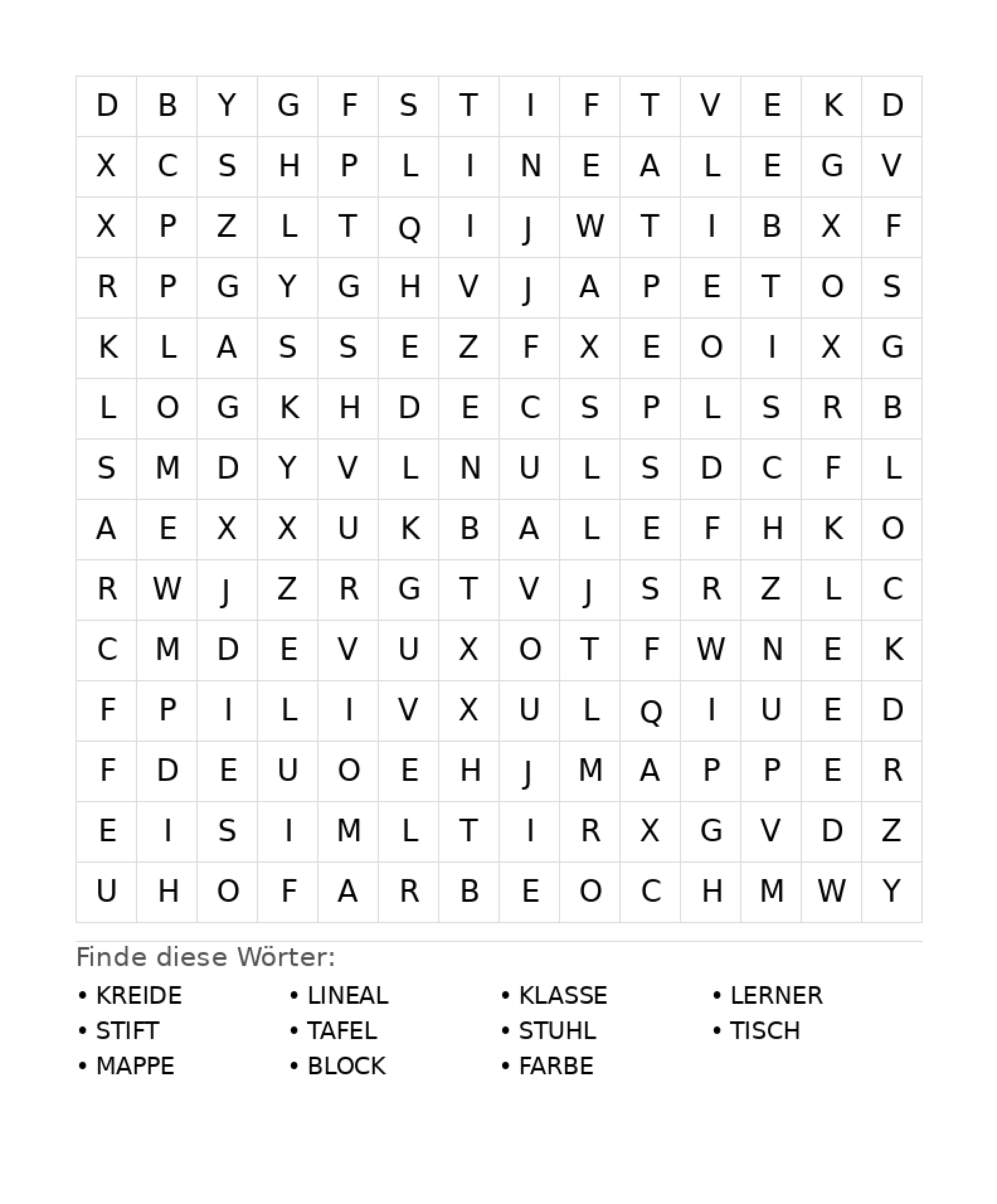 Wortsuchrätsel Wortsuchrätsel: Schule für Teenager aus der Kategorie Wortsuchrätsel - kostenlos ausdrucken