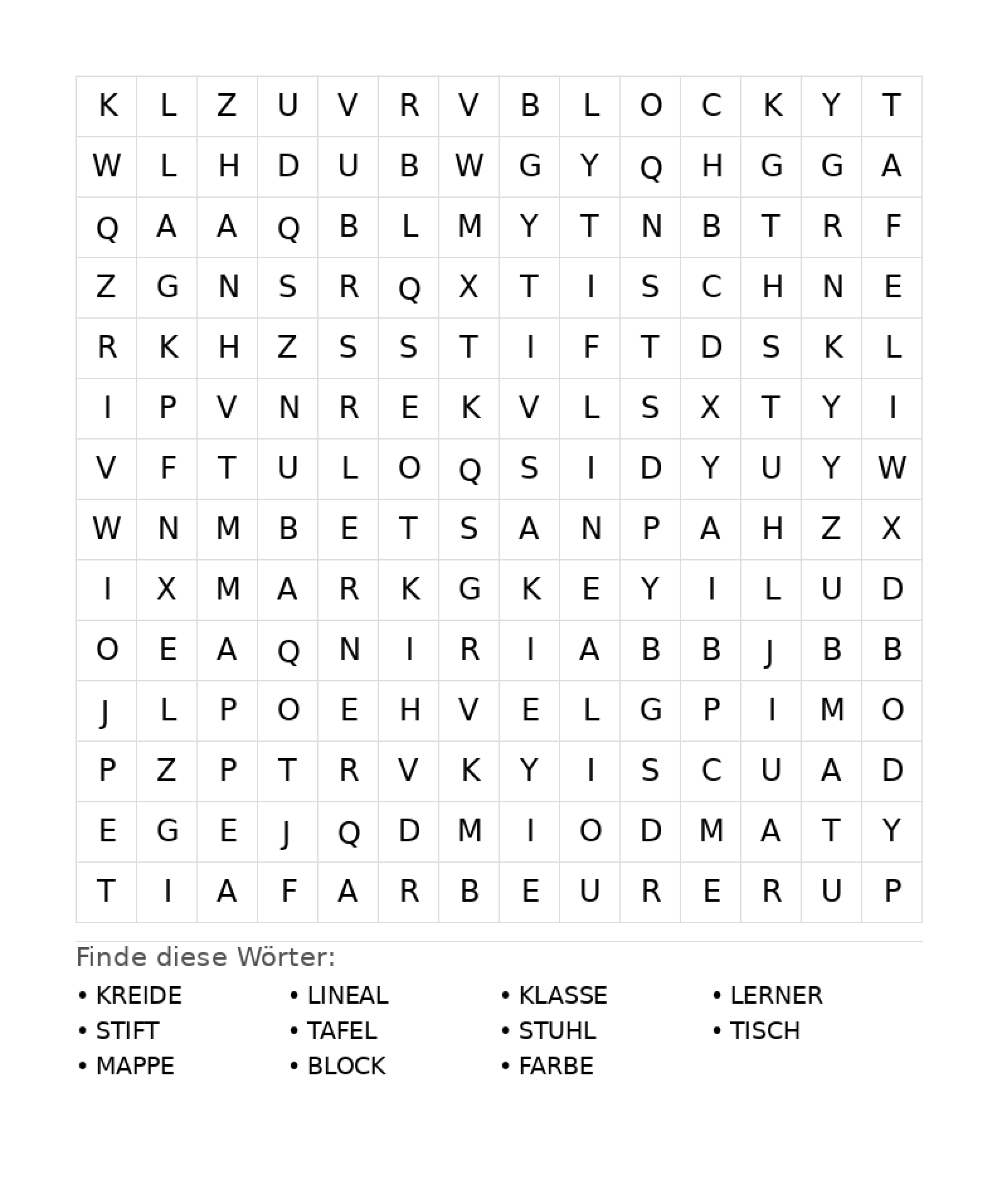 Wortsuchrätsel Wortsuchrätsel: Schule für Teenager aus der Kategorie Wortsuchrätsel - kostenlos ausdrucken