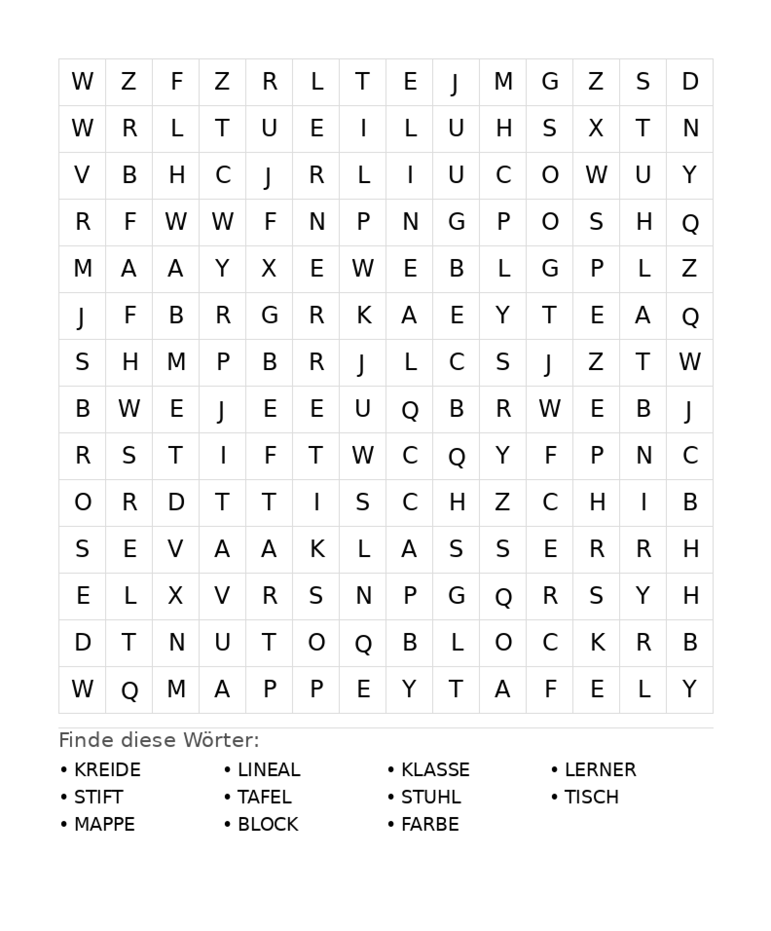 Wortsuchrätsel Wortsuchrätsel: Schule für Teenager aus der Kategorie Wortsuchrätsel - kostenlos ausdrucken