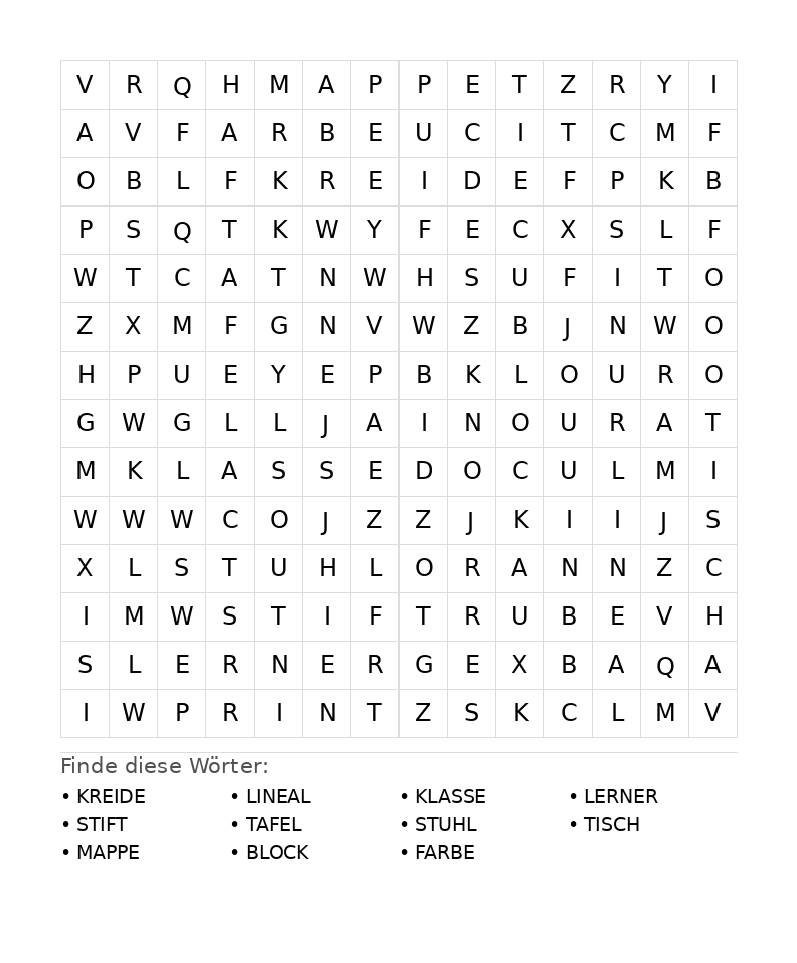 Wortsuchrätsel Wortsuchrätsel: Schule für Teenager aus der Kategorie Wortsuchrätsel - kostenlos ausdrucken