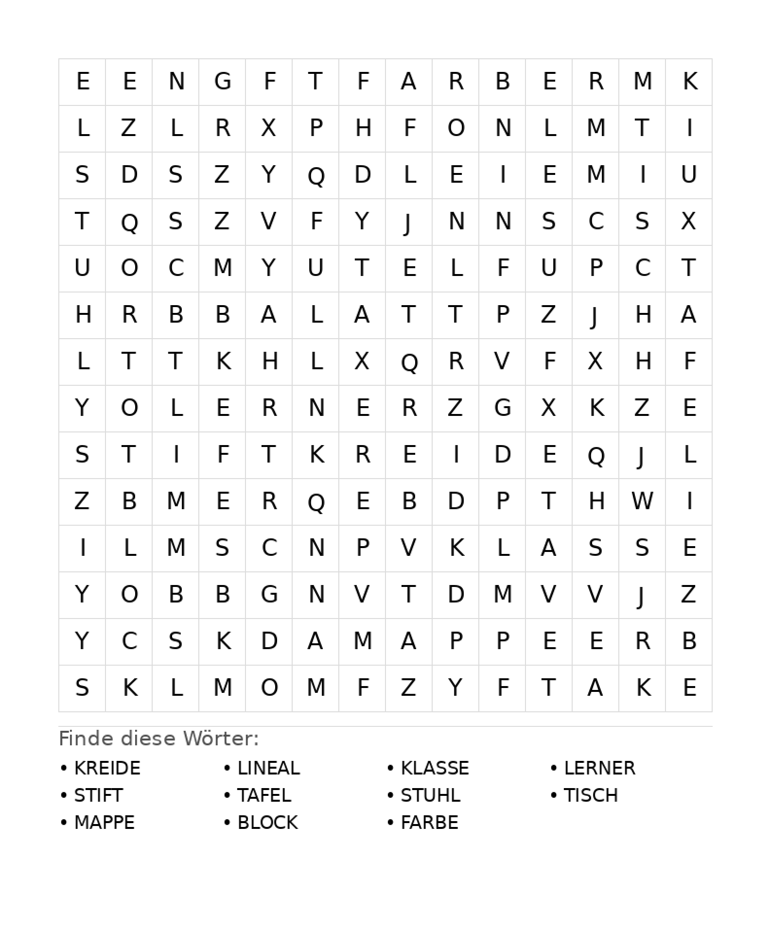 Wortsuchrätsel Wortsuchrätsel: Schule für Teenager aus der Kategorie Wortsuchrätsel - kostenlos ausdrucken