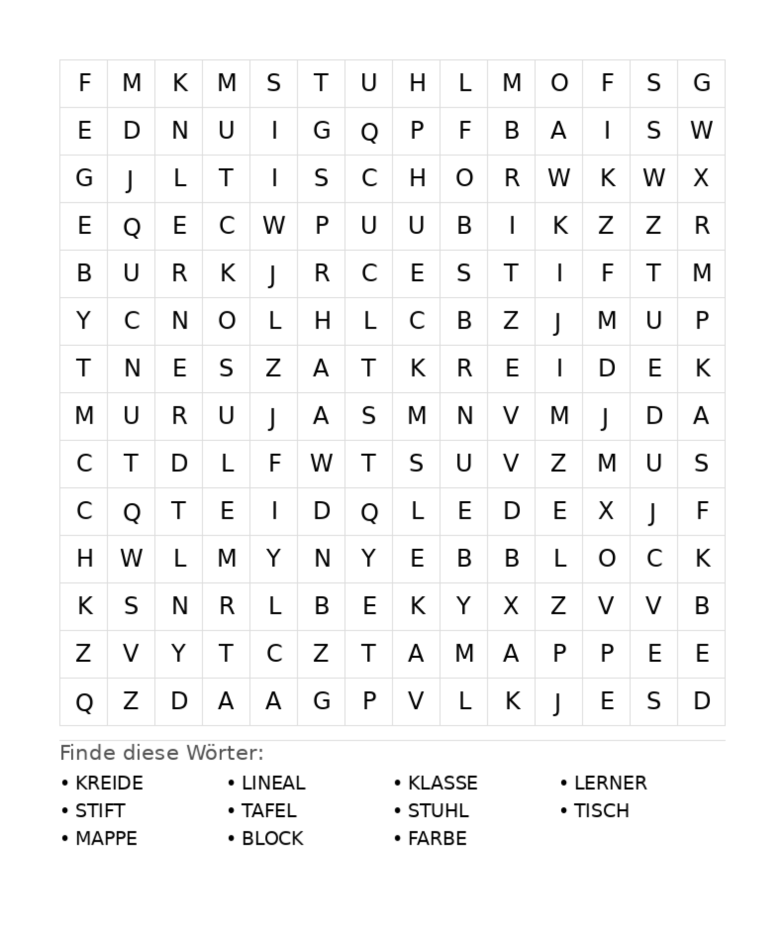 Wortsuchrätsel Wortsuchrätsel: Schule für Teenager aus der Kategorie Wortsuchrätsel - kostenlos ausdrucken
