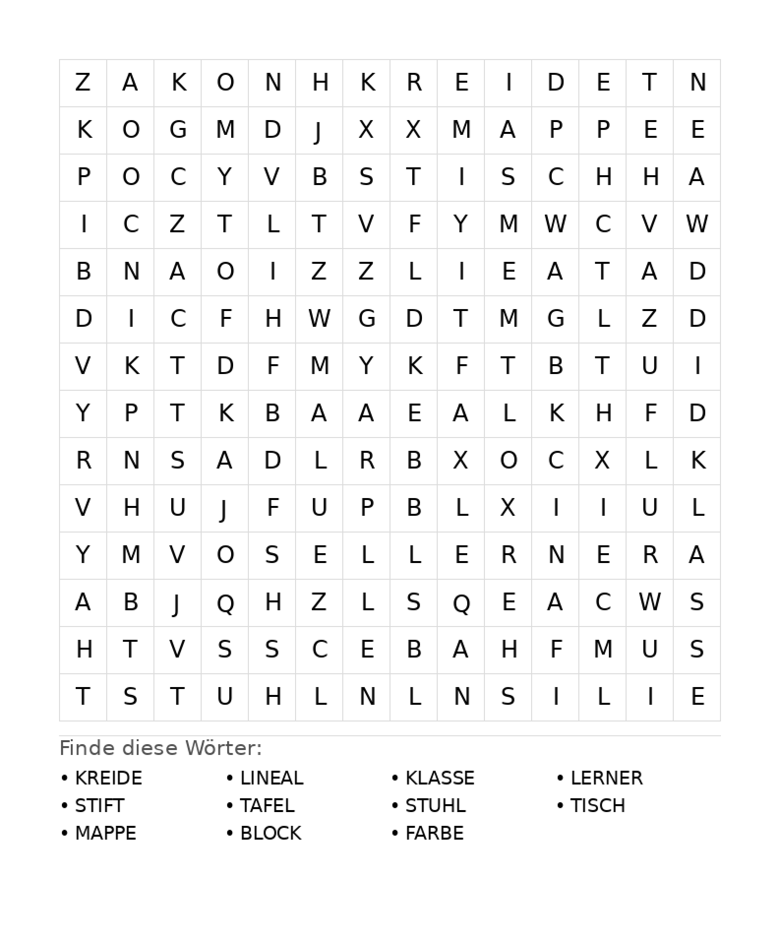 Wortsuchrätsel Wortsuchrätsel: Schule für Teenager aus der Kategorie Wortsuchrätsel - kostenlos ausdrucken
