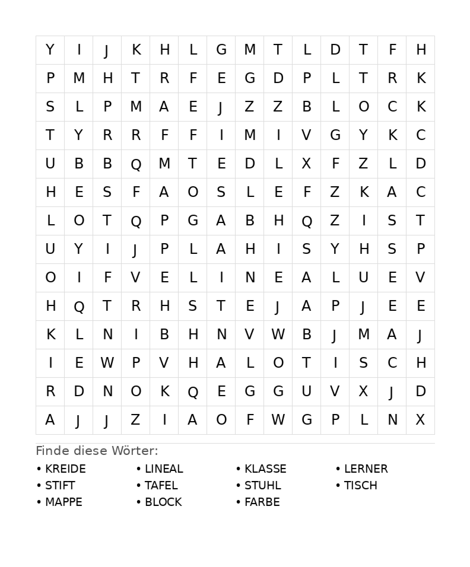 Wortsuchrätsel Wortsuchrätsel: Schule für Teenager aus der Kategorie Wortsuchrätsel - kostenlos ausdrucken