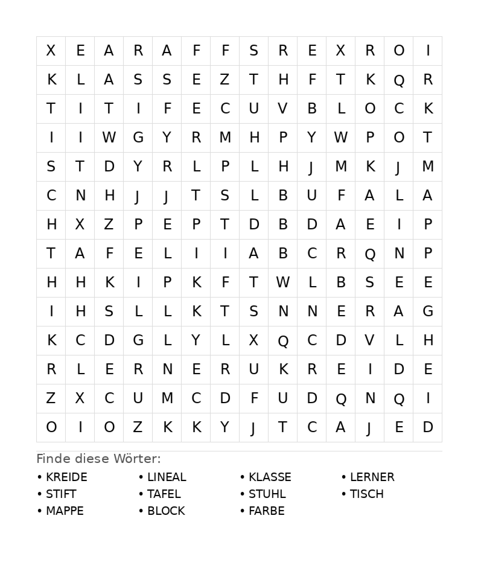 Wortsuchrätsel Wortsuchrätsel: Schule für Teenager aus der Kategorie Wortsuchrätsel - kostenlos ausdrucken