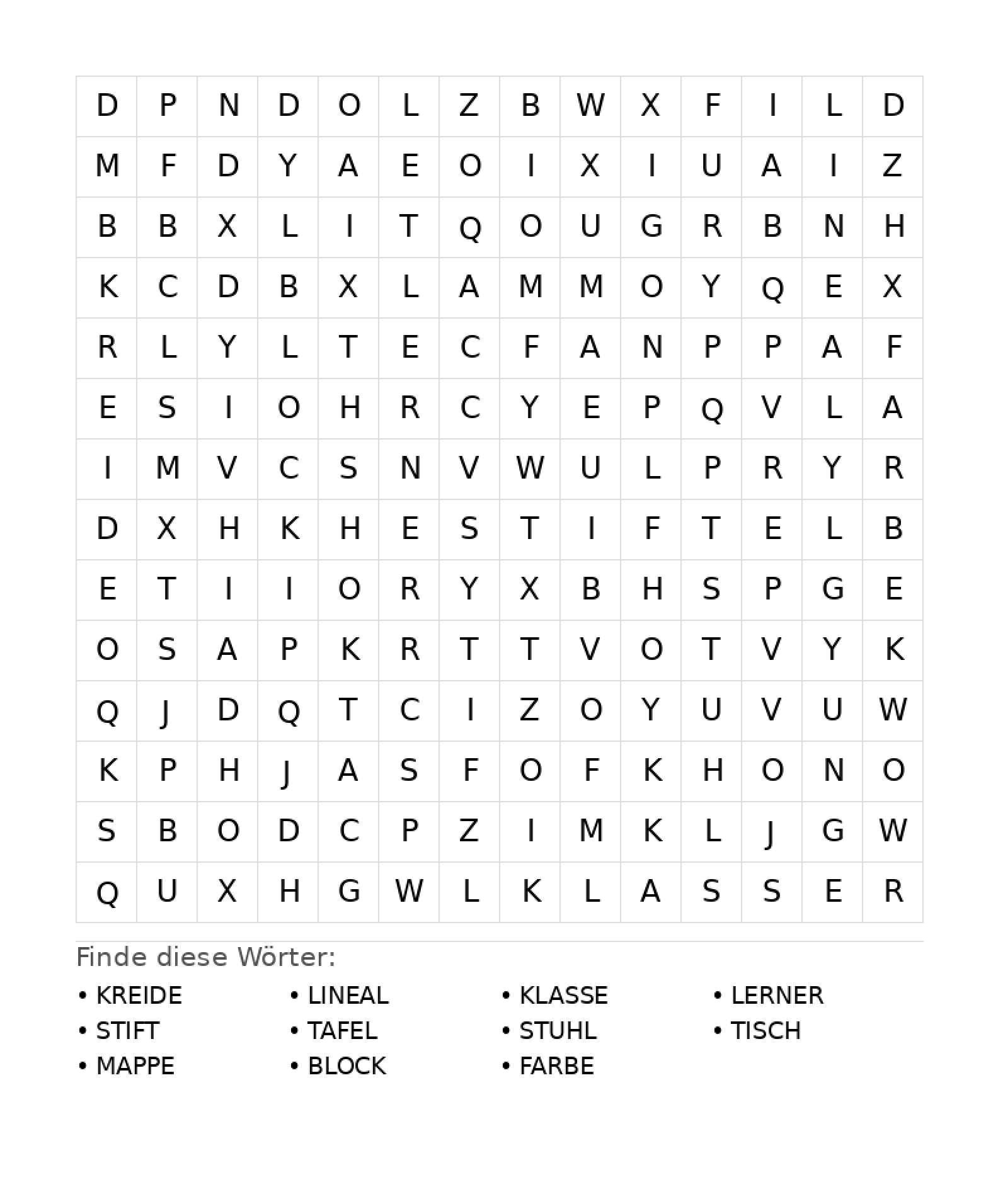 Wortsuchrätsel Wortsuchrätsel: Schule für Teenager aus der Kategorie Wortsuchrätsel - kostenlos ausdrucken