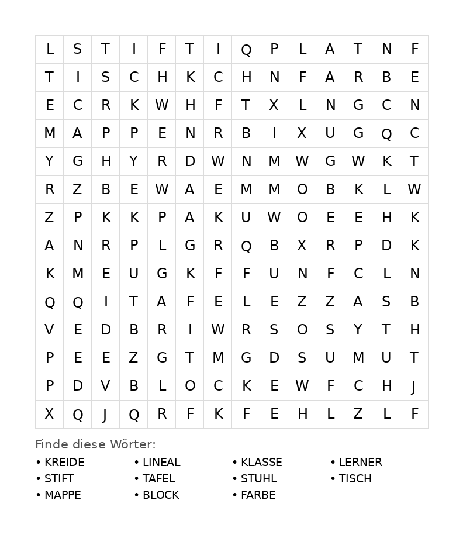 Wortsuchrätsel Wortsuchrätsel: Schule für Teenager aus der Kategorie Wortsuchrätsel - kostenlos ausdrucken