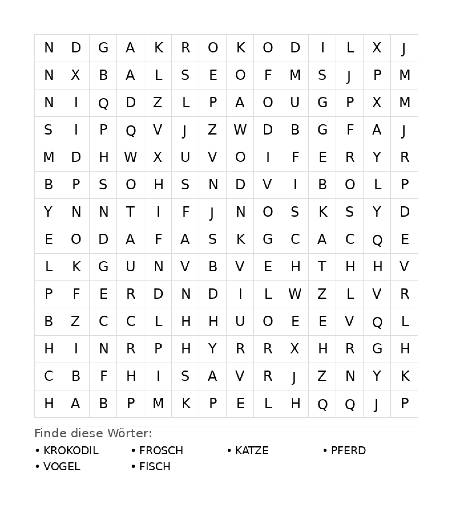 Wortsuchrätsel Wortsuchrätsel: Tiere für Teenager aus der Kategorie Wortsuchrätsel - kostenlos ausdrucken