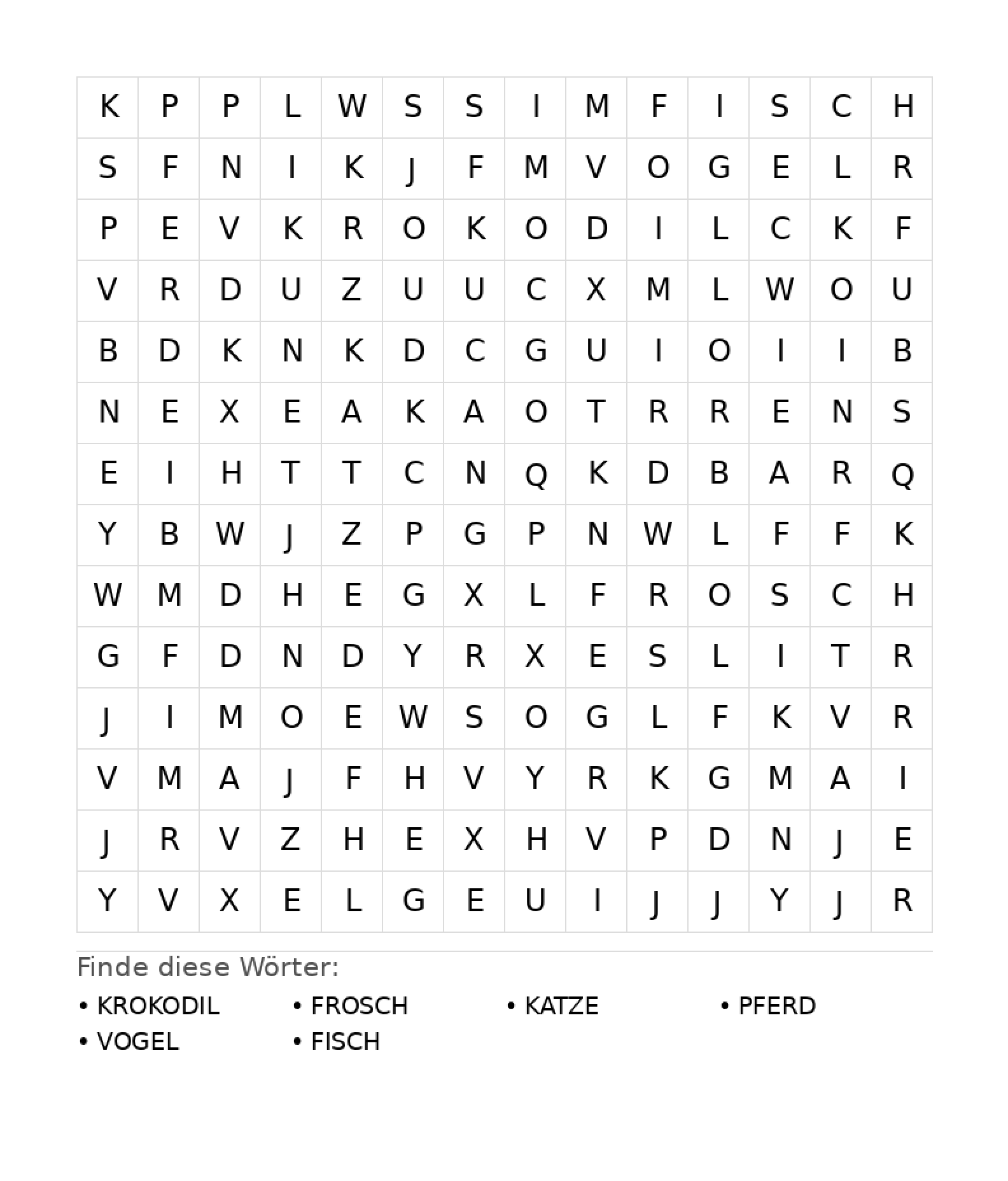 Wortsuchrätsel Wortsuchrätsel: Tiere für Teenager aus der Kategorie Wortsuchrätsel - kostenlos ausdrucken