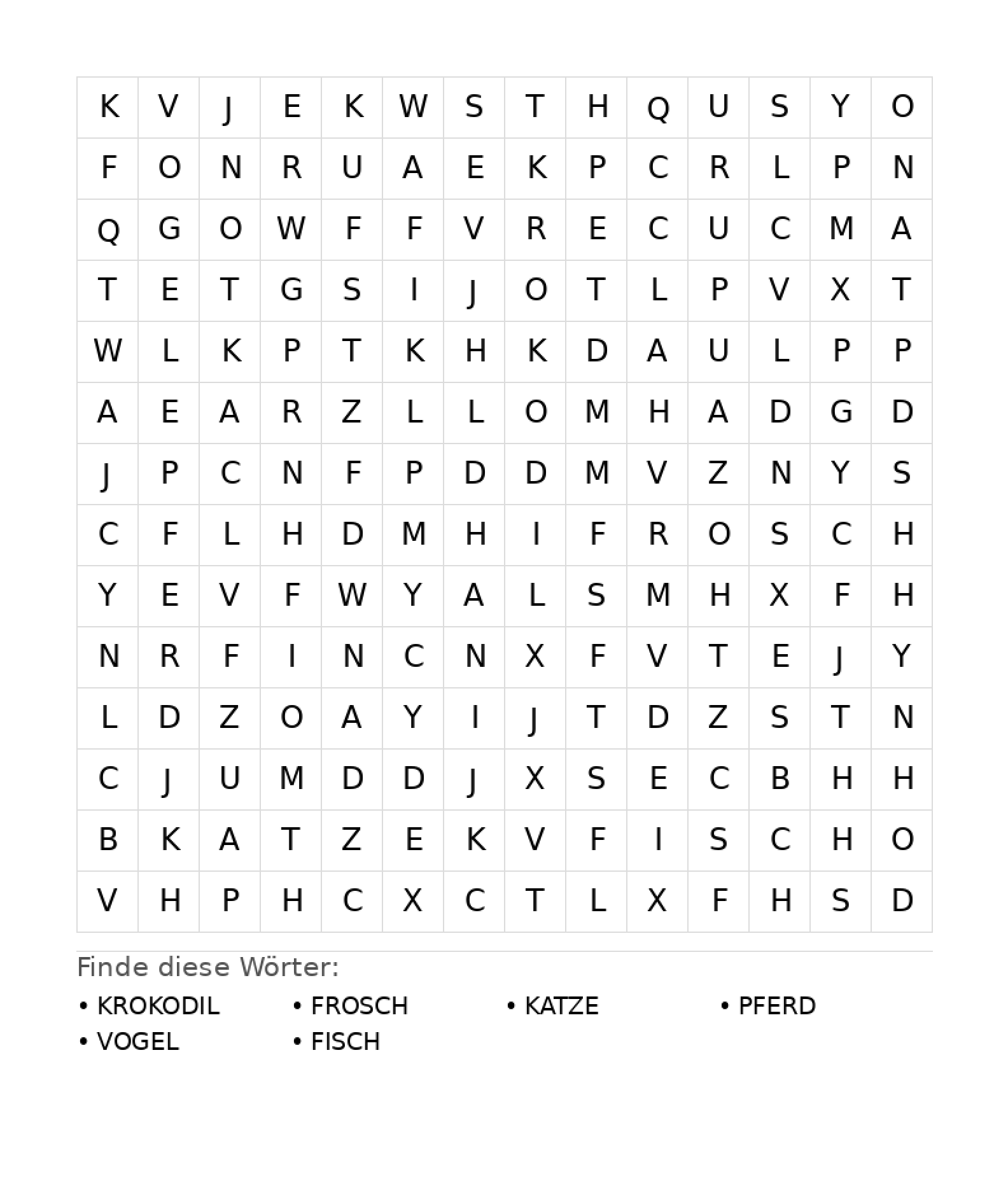 Wortsuchrätsel Wortsuchrätsel: Tiere für Teenager aus der Kategorie Wortsuchrätsel - kostenlos ausdrucken
