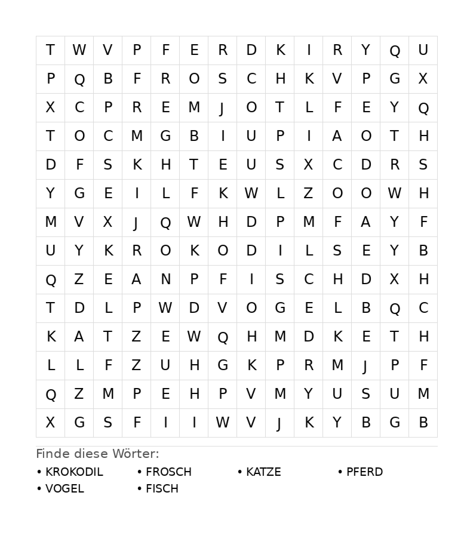 Wortsuchrätsel Wortsuchrätsel: Tiere für Teenager aus der Kategorie Wortsuchrätsel - kostenlos ausdrucken