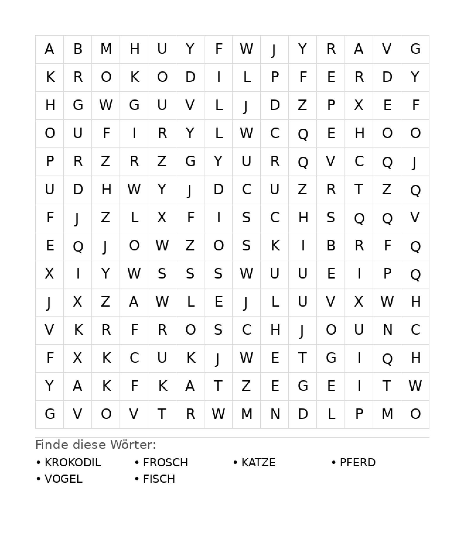 Wortsuchrätsel Wortsuchrätsel: Tiere für Teenager aus der Kategorie Wortsuchrätsel - kostenlos ausdrucken