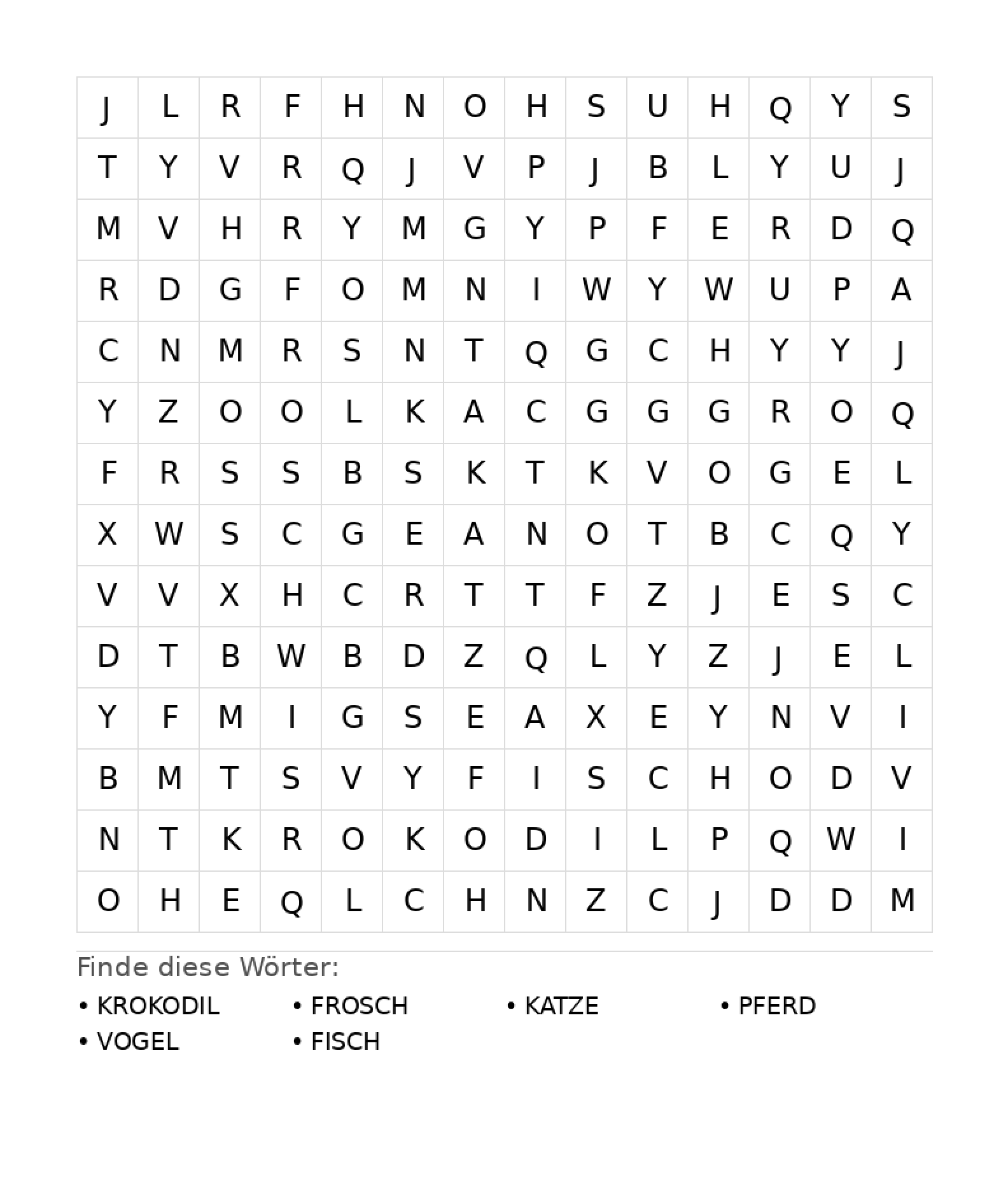 Wortsuchrätsel Wortsuchrätsel: Tiere für Teenager aus der Kategorie Wortsuchrätsel - kostenlos ausdrucken
