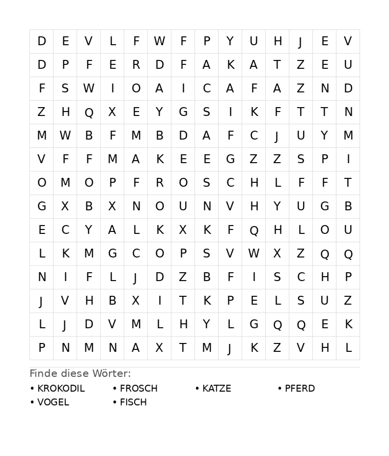 Wortsuchrätsel Wortsuchrätsel: Tiere für Teenager aus der Kategorie Wortsuchrätsel - kostenlos ausdrucken