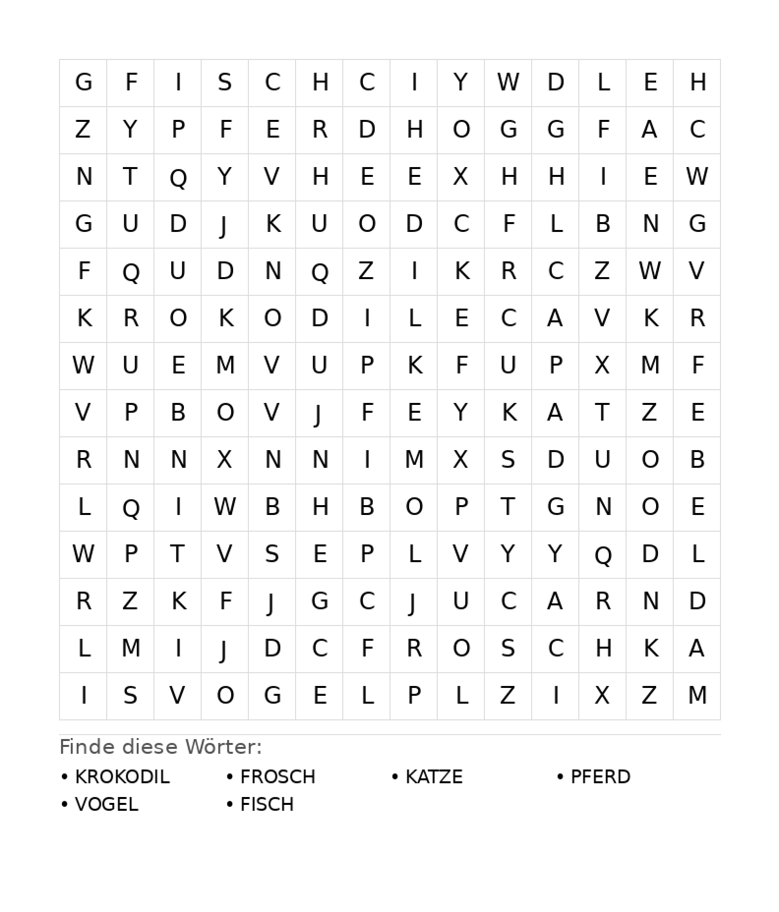 Wortsuchrätsel Wortsuchrätsel: Tiere für Teenager aus der Kategorie Wortsuchrätsel - kostenlos ausdrucken