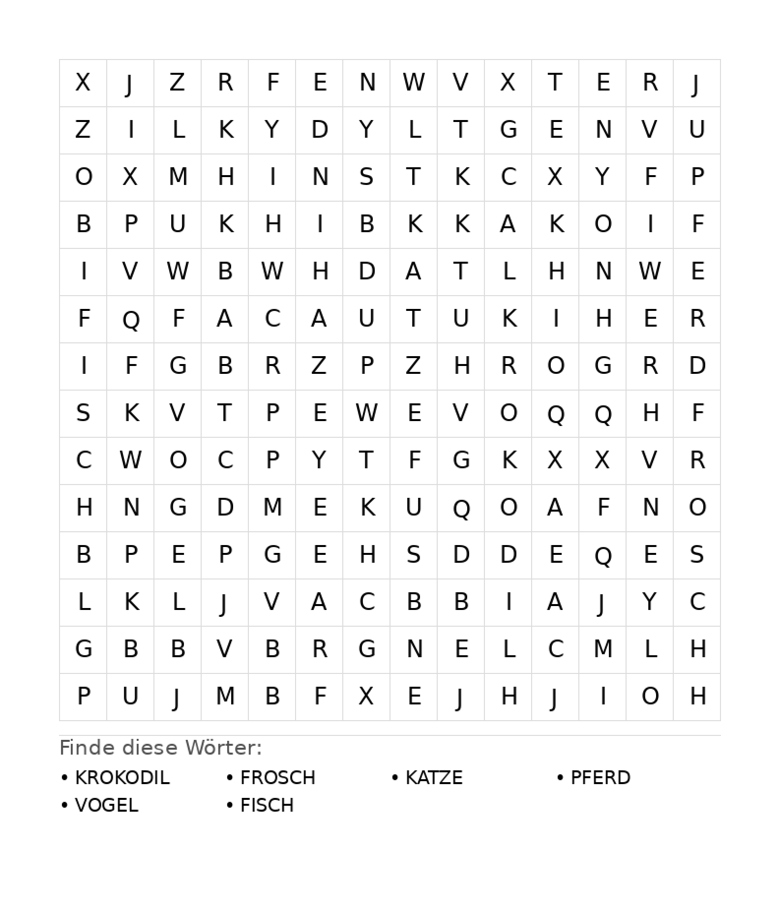 Wortsuchrätsel Wortsuchrätsel: Tiere für Teenager aus der Kategorie Wortsuchrätsel - kostenlos ausdrucken