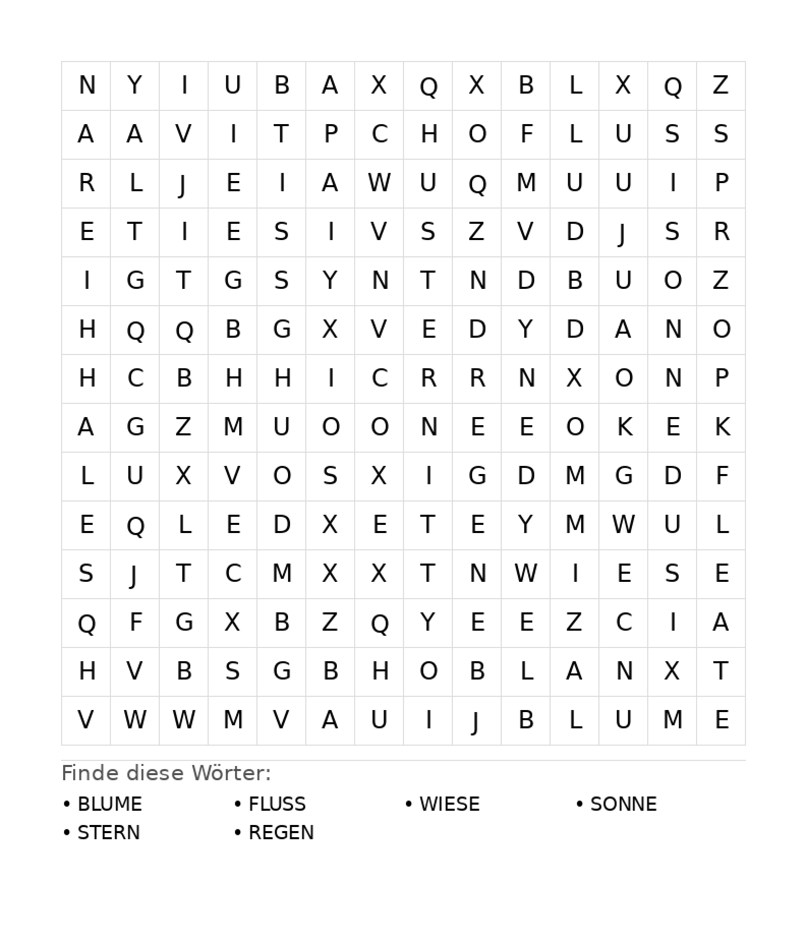 Wortsuchrätsel Wortsuchrätsel: Natur für Teenager aus der Kategorie Wortsuchrätsel - kostenlos ausdrucken