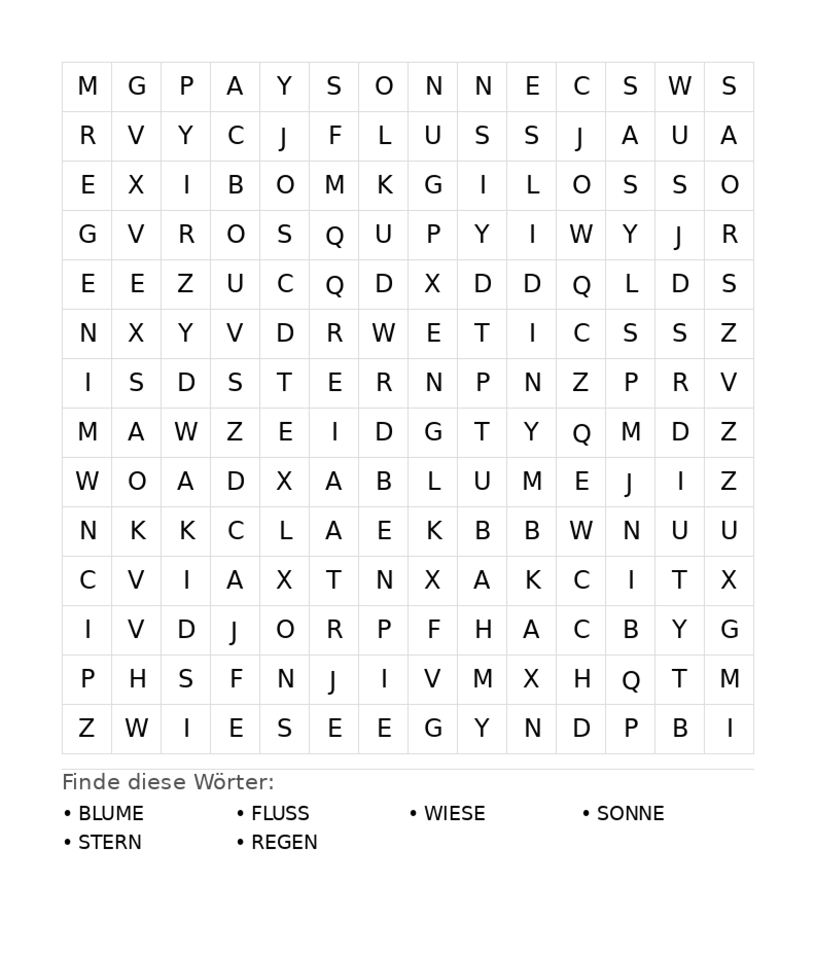 Wortsuchrätsel Wortsuchrätsel: Natur für Teenager aus der Kategorie Wortsuchrätsel - kostenlos ausdrucken