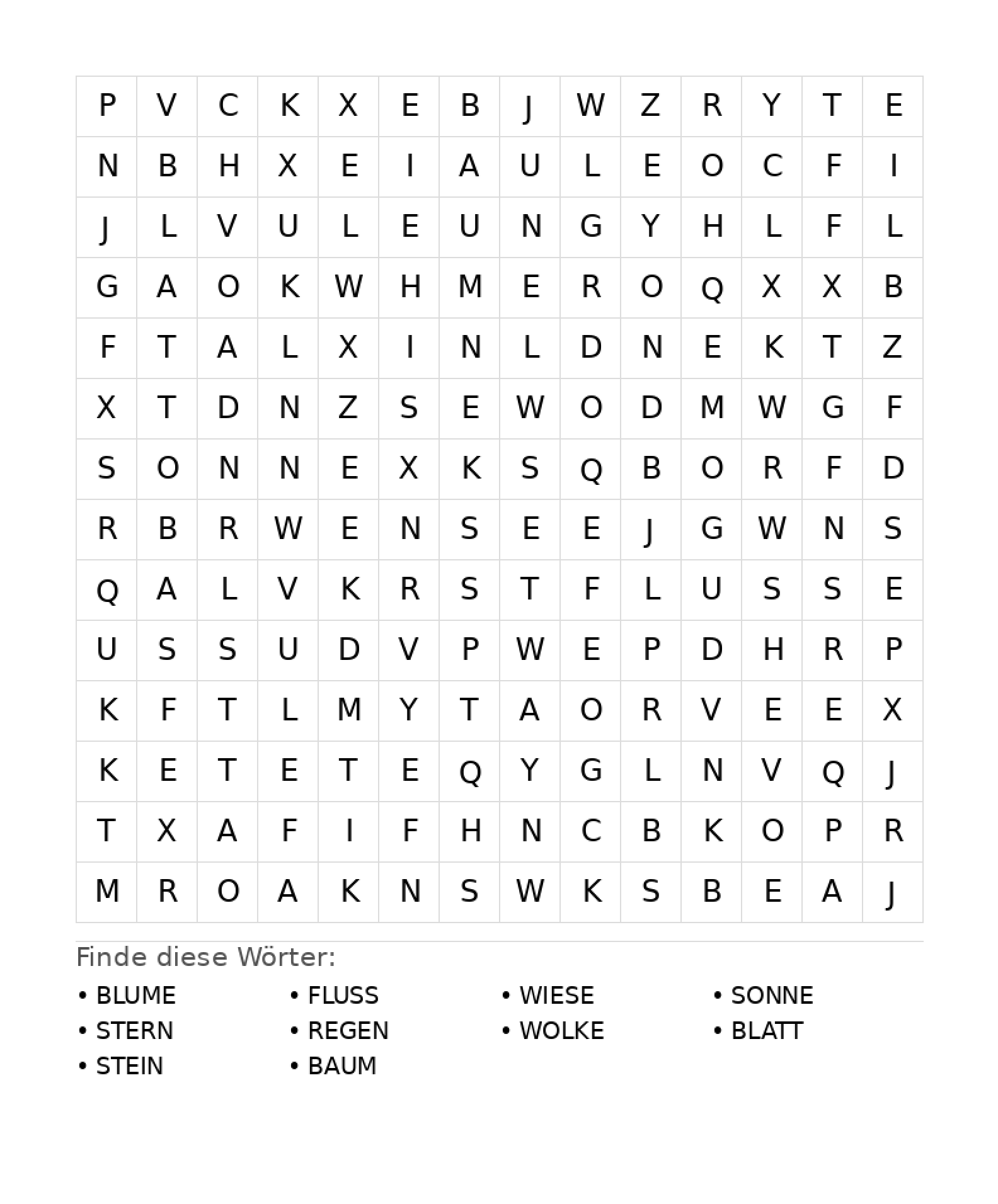 Wortsuchrätsel Wortsuchrätsel: Natur für Teenager aus der Kategorie Wortsuchrätsel - kostenlos ausdrucken