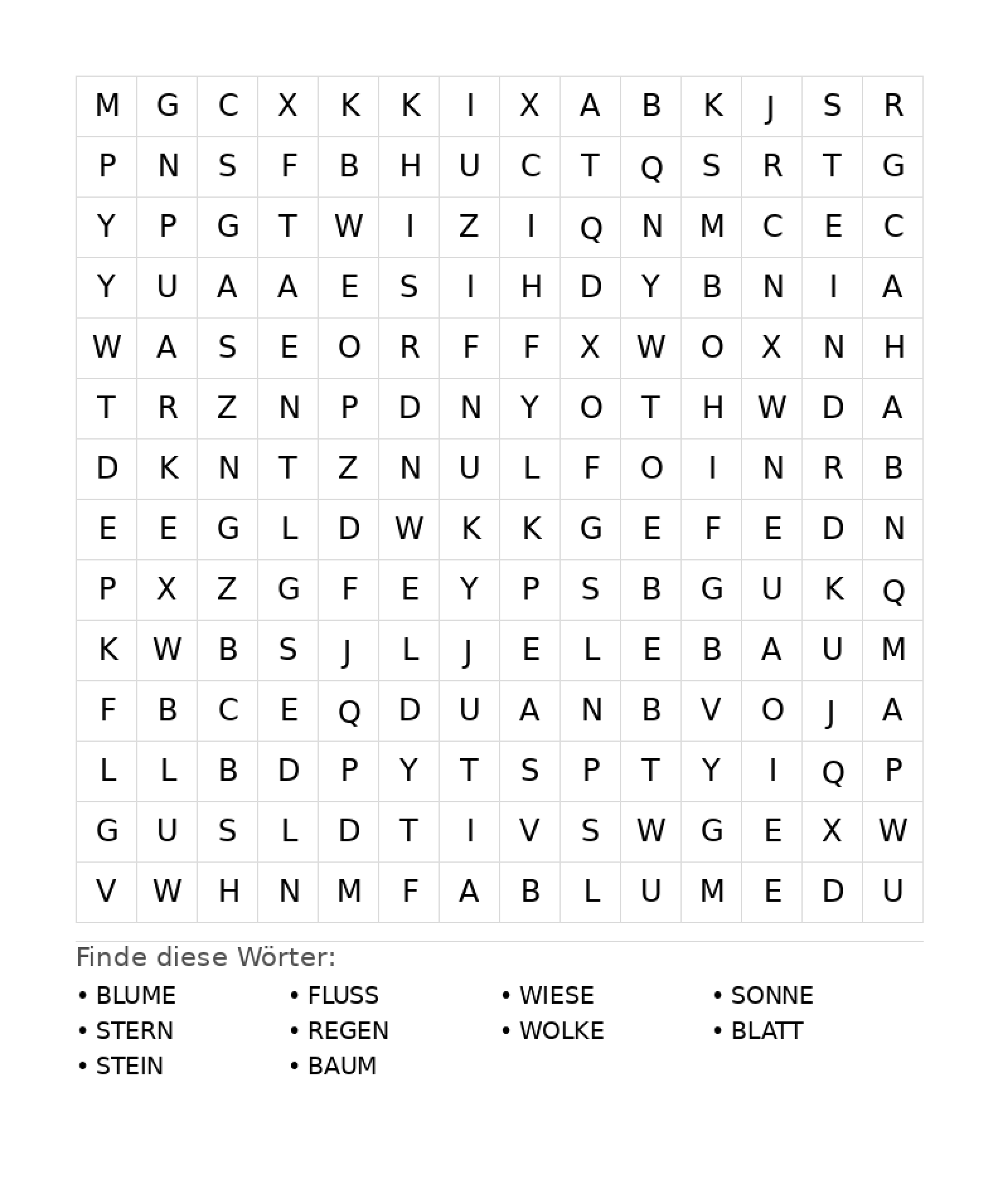 Wortsuchrätsel Wortsuchrätsel: Natur für Teenager aus der Kategorie Wortsuchrätsel - kostenlos ausdrucken