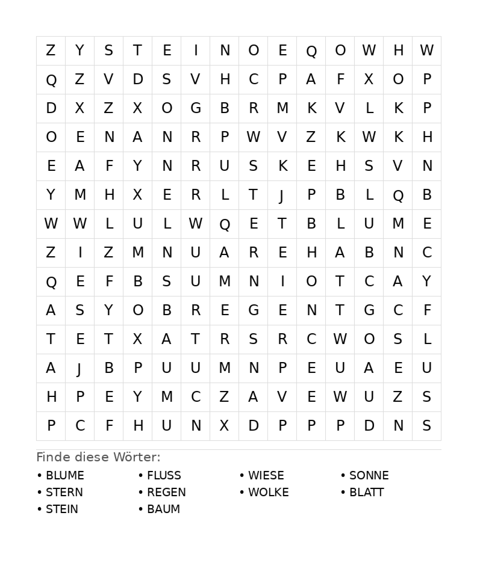 Wortsuchrätsel Wortsuchrätsel: Natur für Teenager aus der Kategorie Wortsuchrätsel - kostenlos ausdrucken