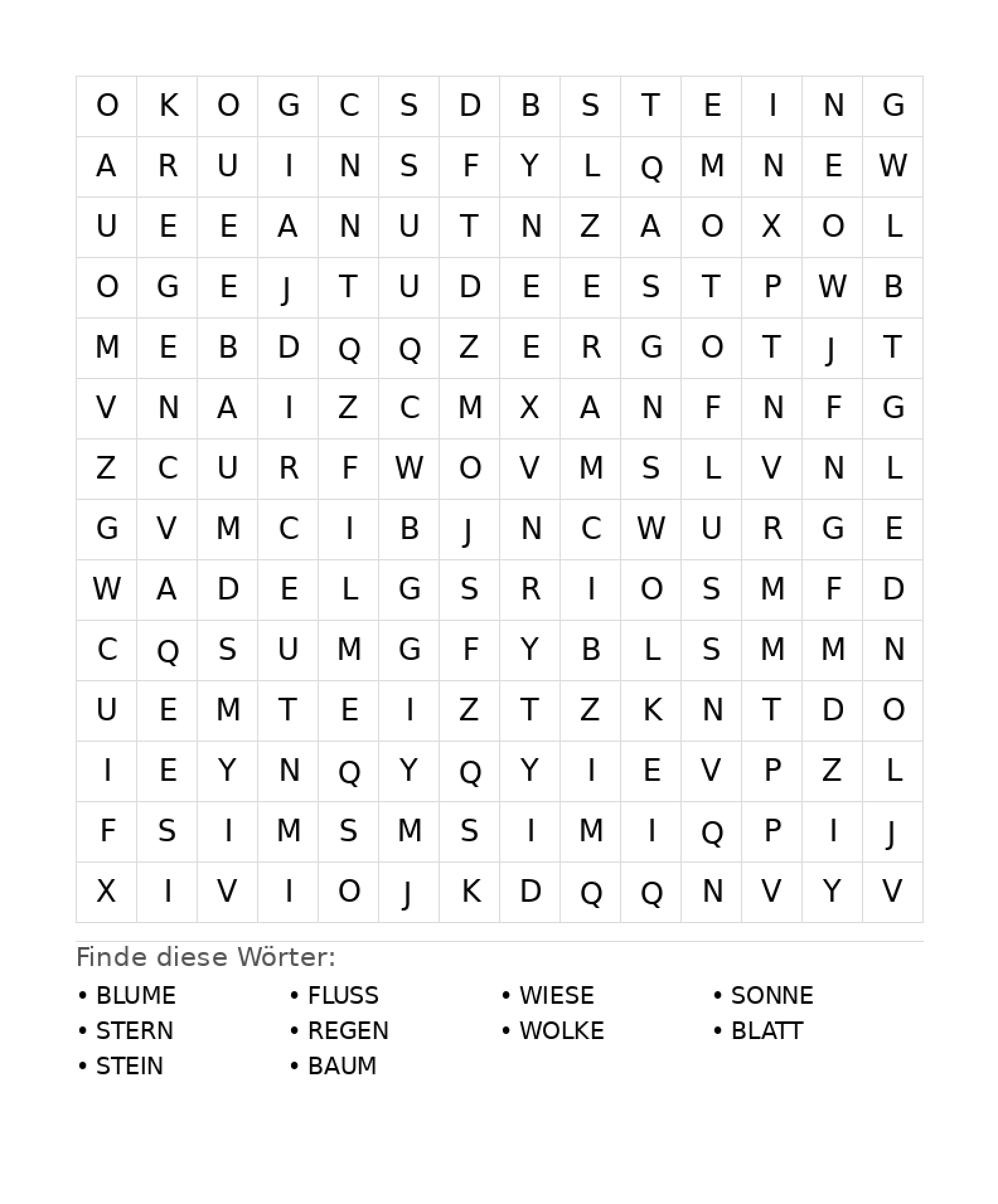 Wortsuchrätsel Wortsuchrätsel: Natur für Teenager aus der Kategorie Wortsuchrätsel - kostenlos ausdrucken