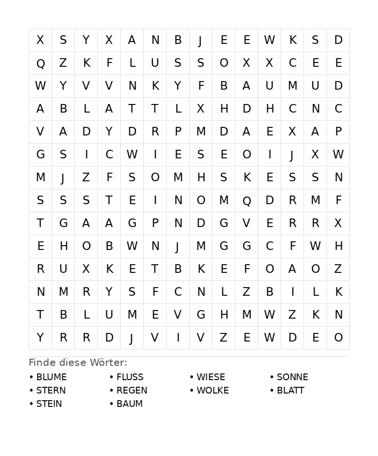 Wortsuchrätsel Wortsuchrätsel: Natur für Teenager aus der Kategorie Wortsuchrätsel - kostenlos ausdrucken