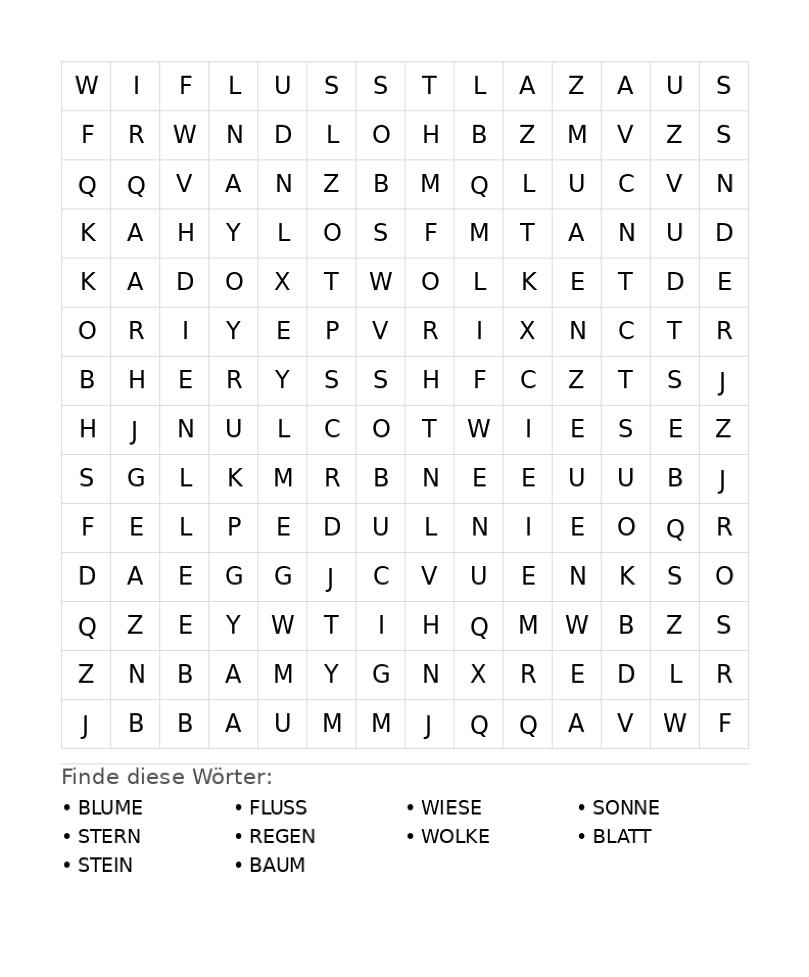 Wortsuchrätsel Wortsuchrätsel: Natur für Teenager aus der Kategorie Wortsuchrätsel - kostenlos ausdrucken