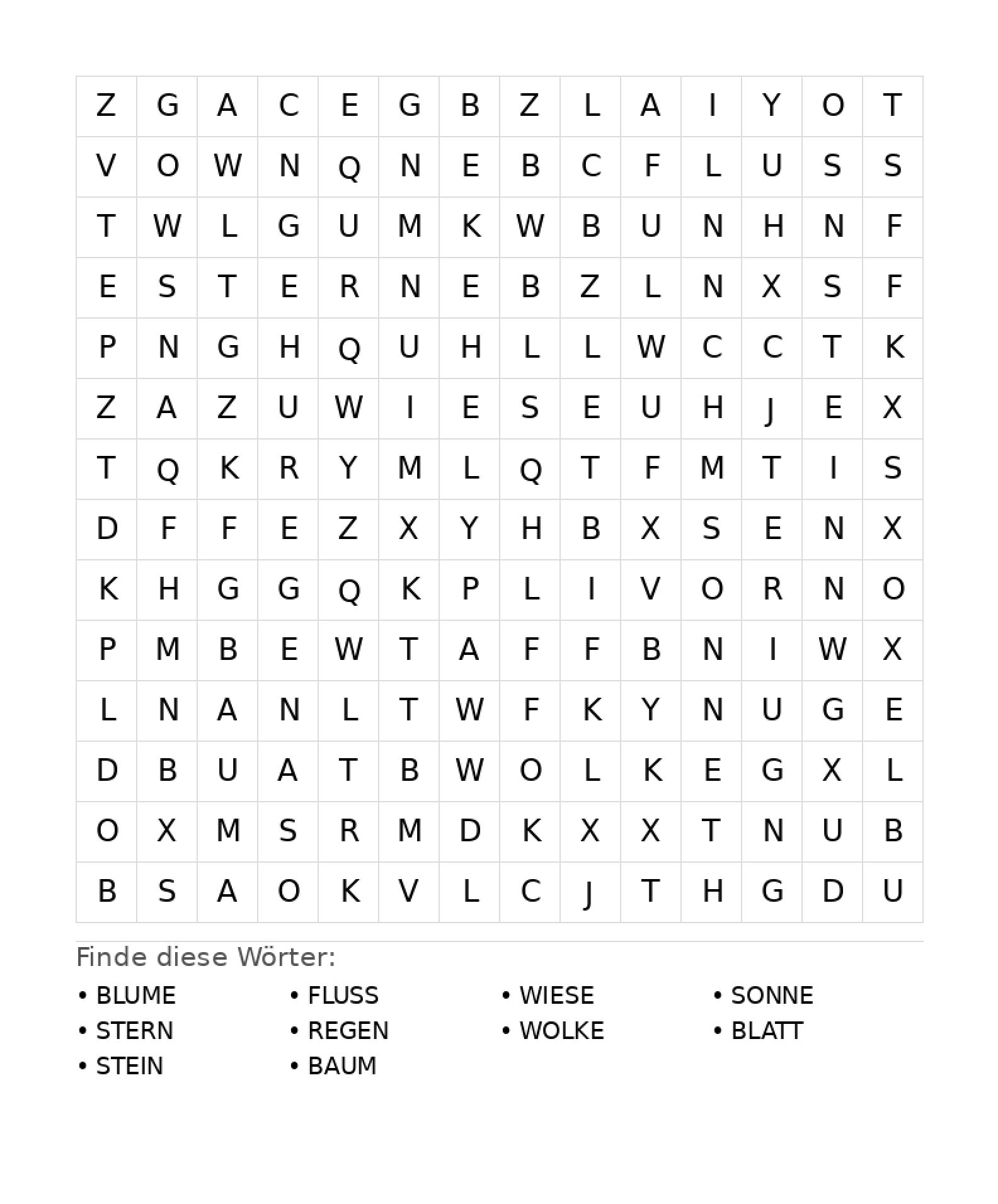 Wortsuchrätsel Wortsuchrätsel: Natur für Teenager aus der Kategorie Wortsuchrätsel - kostenlos ausdrucken