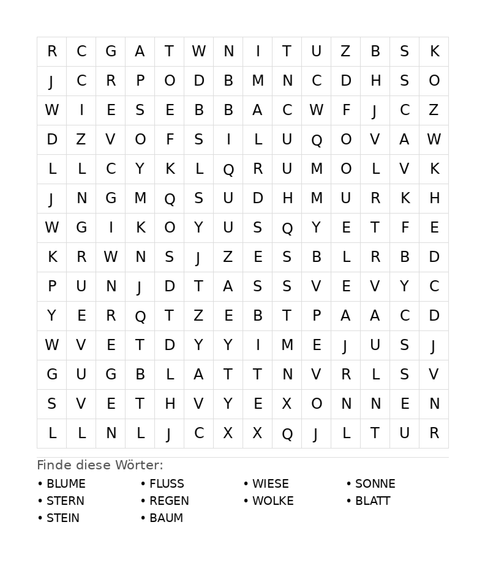 Wortsuchrätsel Wortsuchrätsel: Natur für Teenager aus der Kategorie Wortsuchrätsel - kostenlos ausdrucken
