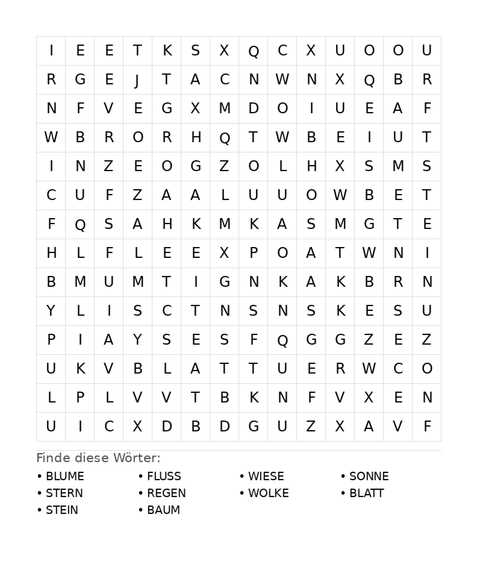 Wortsuchrätsel Wortsuchrätsel: Natur für Teenager aus der Kategorie Wortsuchrätsel - kostenlos ausdrucken