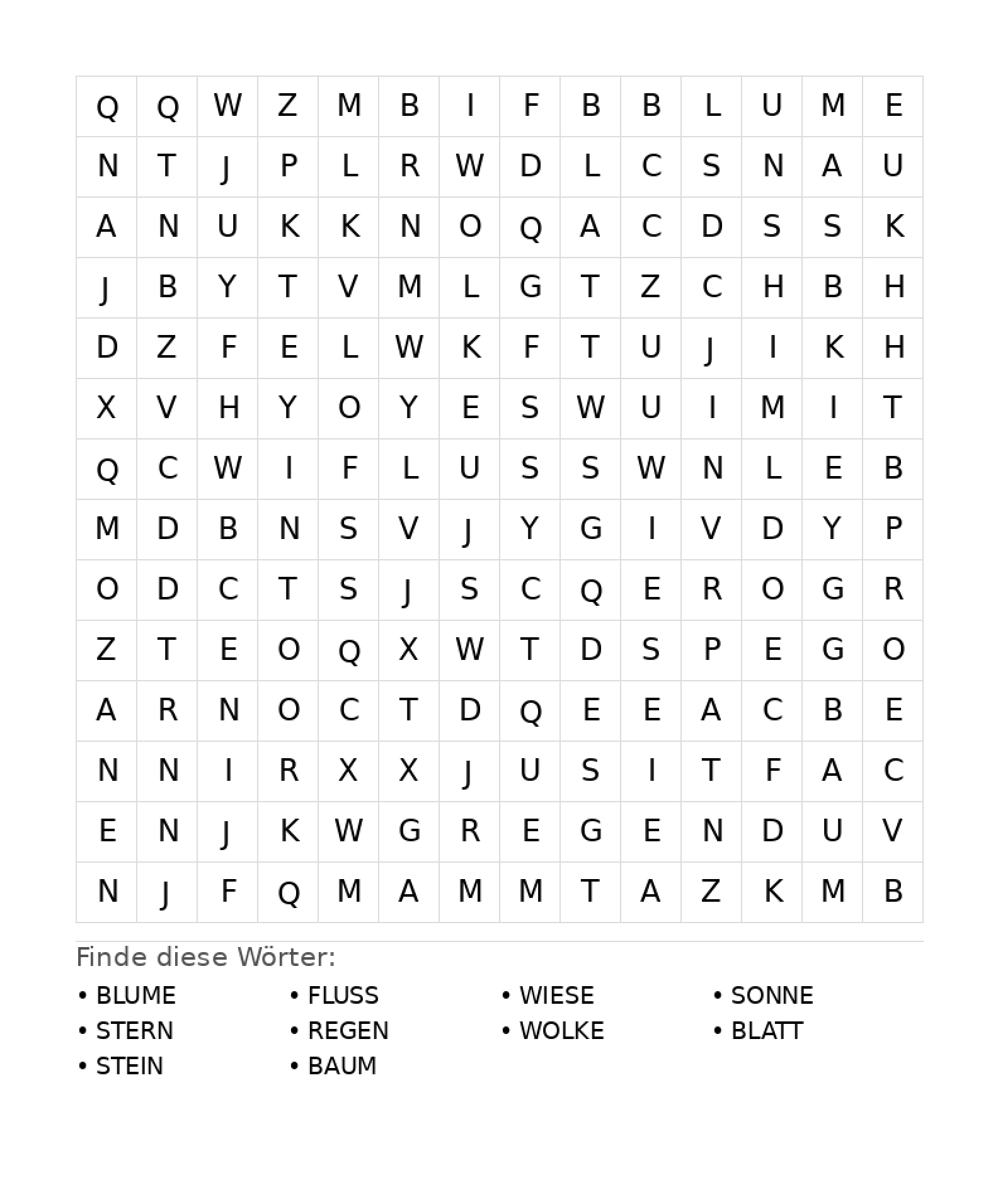 Wortsuchrätsel Wortsuchrätsel: Natur für Teenager aus der Kategorie Wortsuchrätsel - kostenlos ausdrucken