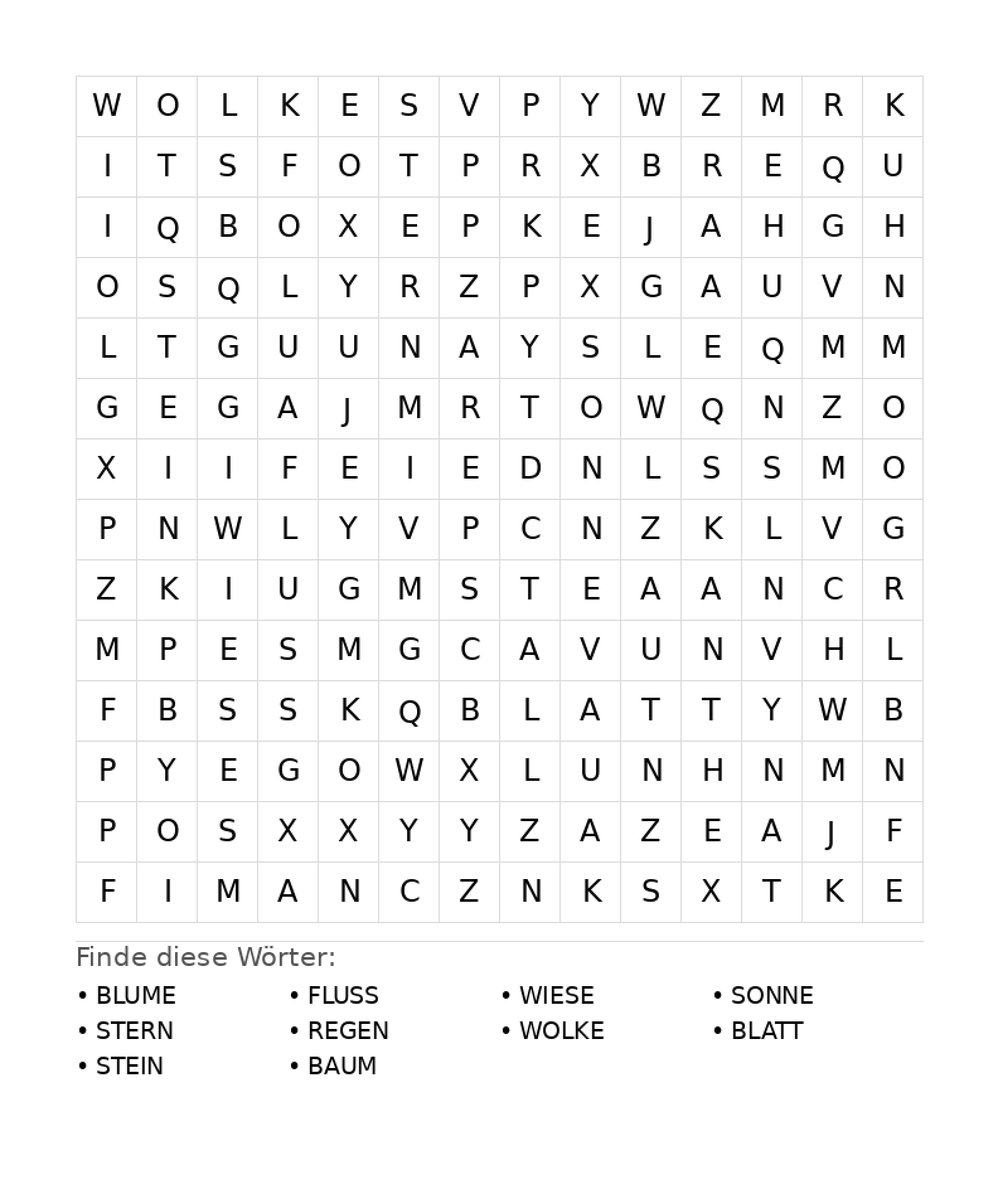 Wortsuchrätsel Wortsuchrätsel: Natur für Teenager aus der Kategorie Wortsuchrätsel - kostenlos ausdrucken