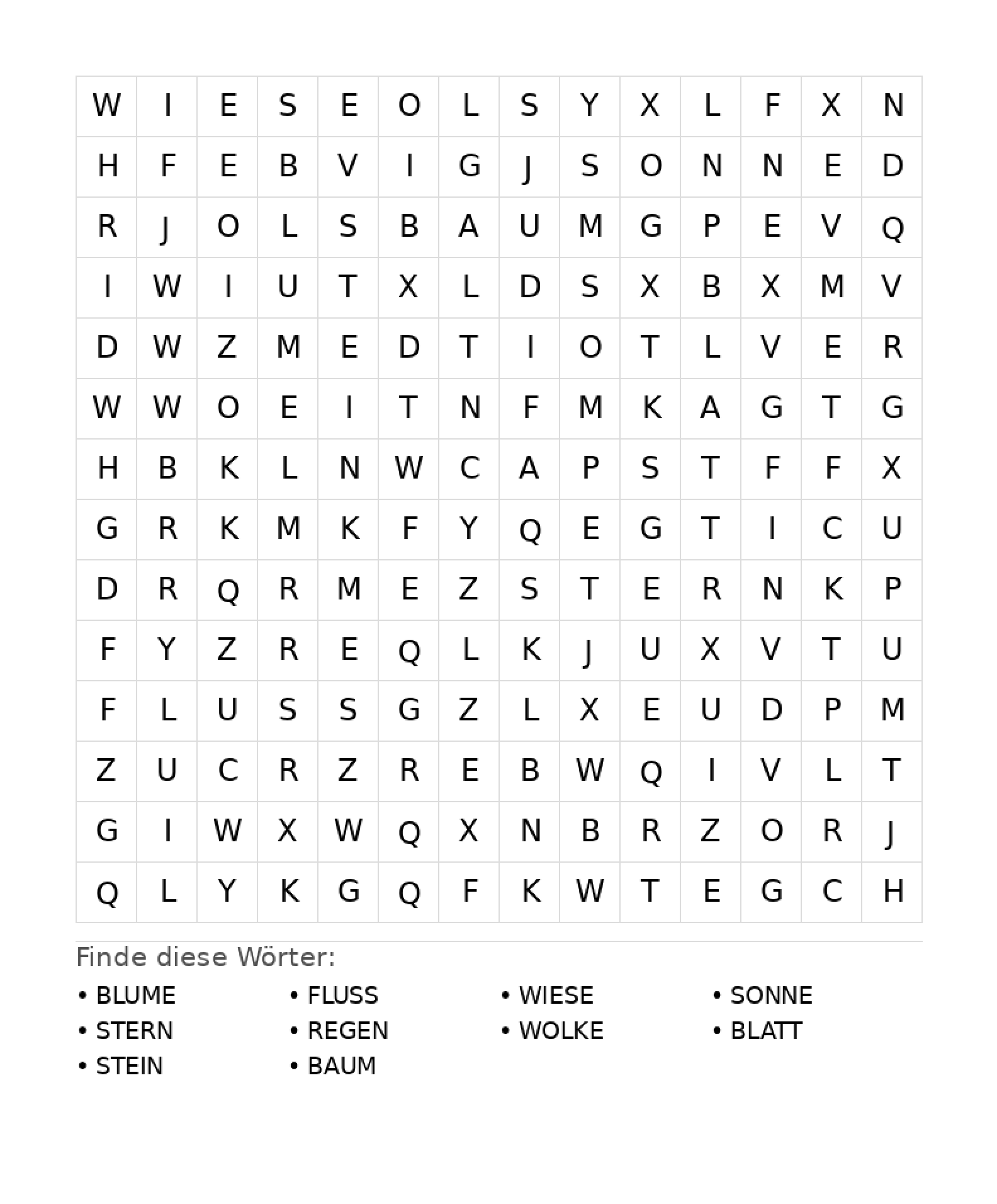 Wortsuchrätsel Wortsuchrätsel: Natur für Teenager aus der Kategorie Wortsuchrätsel - kostenlos ausdrucken