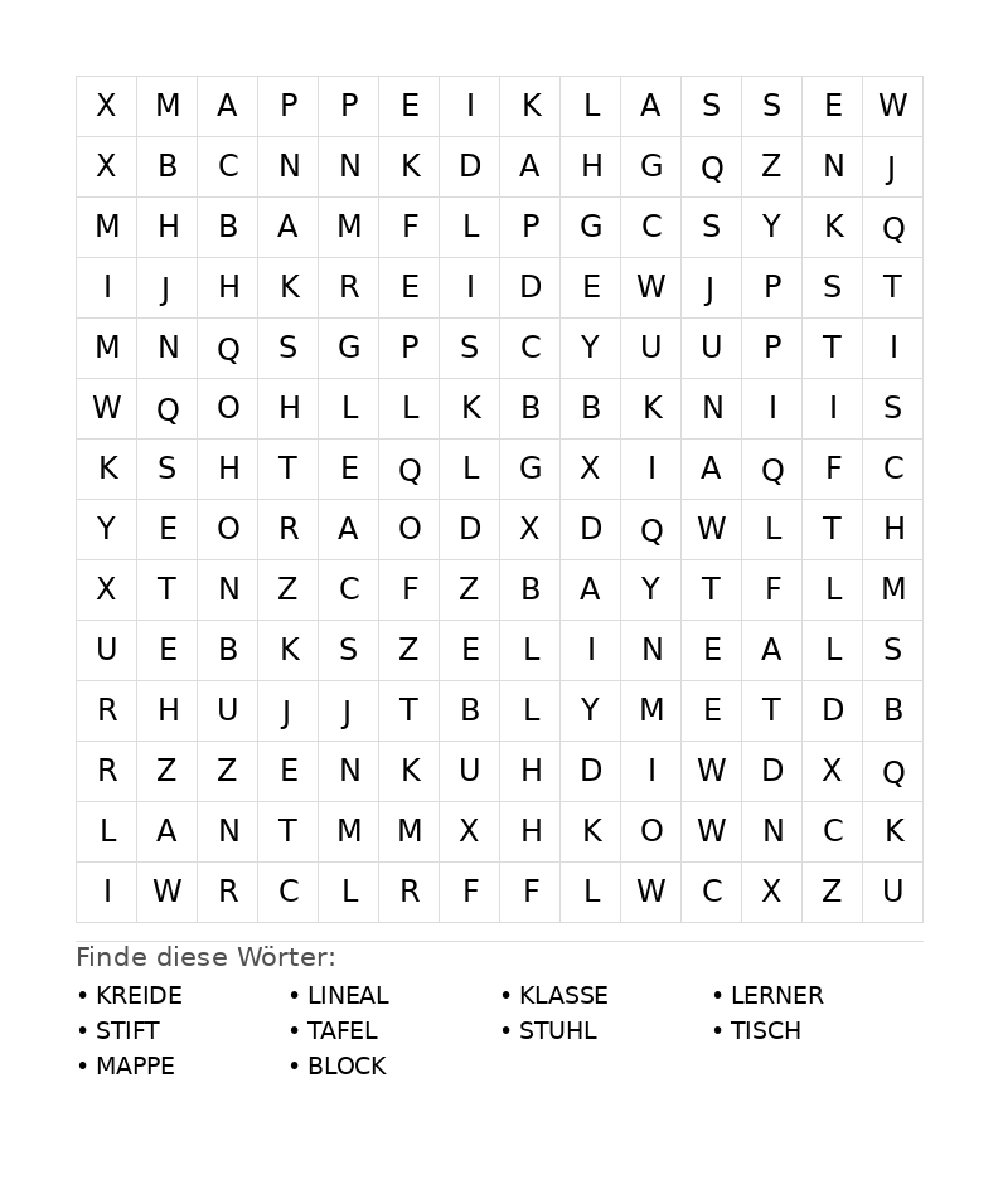 Wortsuchrätsel Wortsuchrätsel: Schule für Teenager aus der Kategorie Wortsuchrätsel - kostenlos ausdrucken