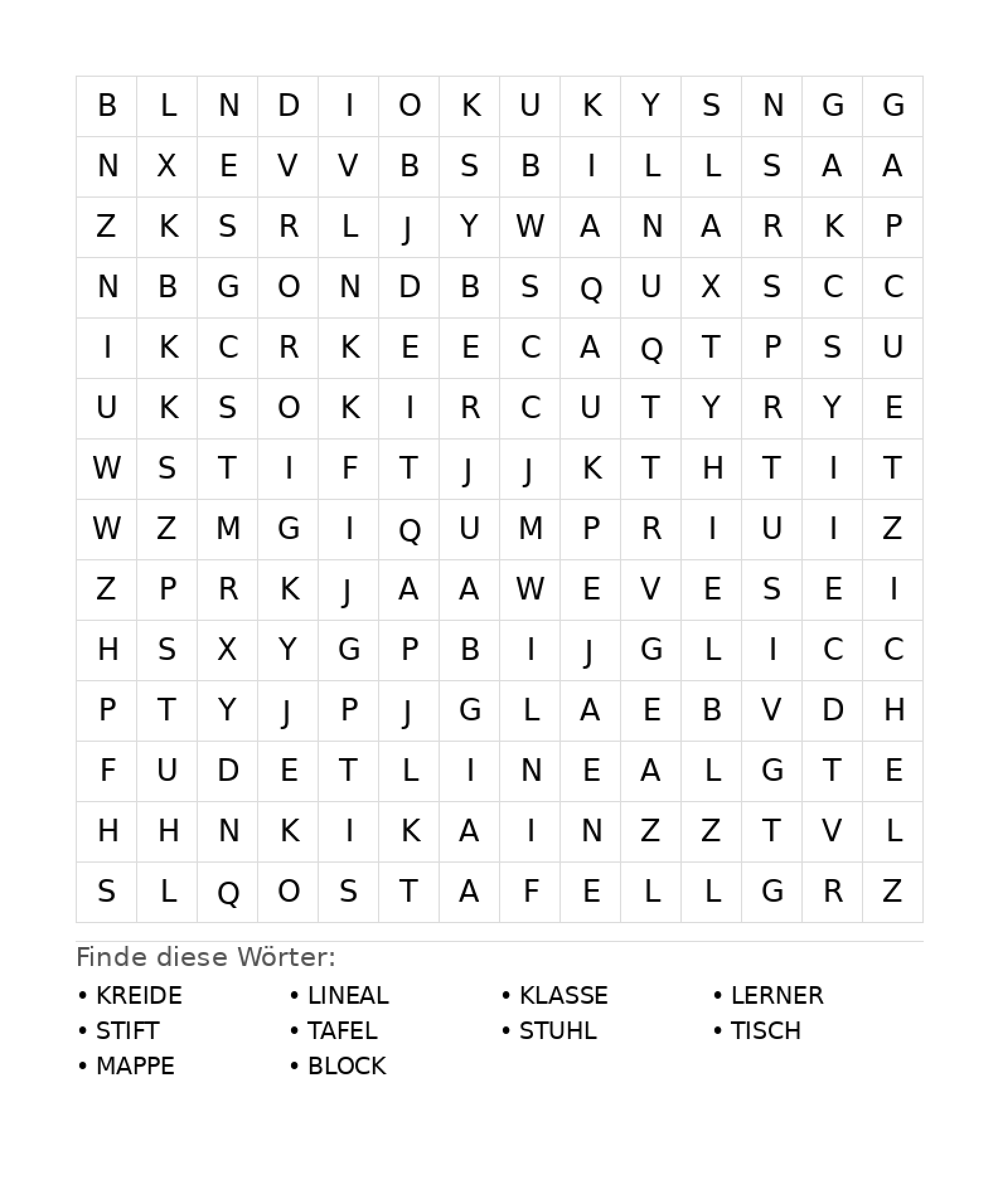 Wortsuchrätsel Wortsuchrätsel: Schule für Teenager aus der Kategorie Wortsuchrätsel - kostenlos ausdrucken