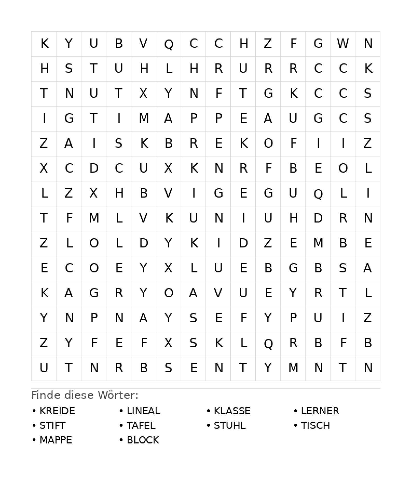 Wortsuchrätsel Wortsuchrätsel: Schule für Teenager aus der Kategorie Wortsuchrätsel - kostenlos ausdrucken