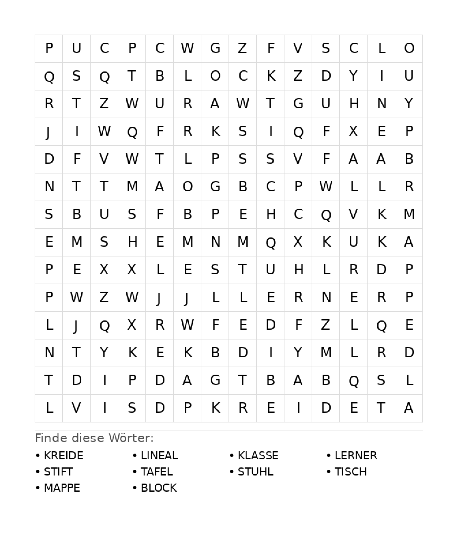 Wortsuchrätsel Wortsuchrätsel: Schule für Teenager aus der Kategorie Wortsuchrätsel - kostenlos ausdrucken