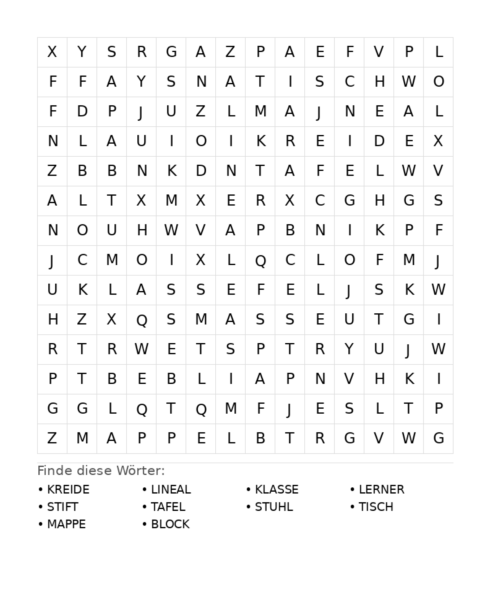 Wortsuchrätsel Wortsuchrätsel: Schule für Teenager aus der Kategorie Wortsuchrätsel - kostenlos ausdrucken