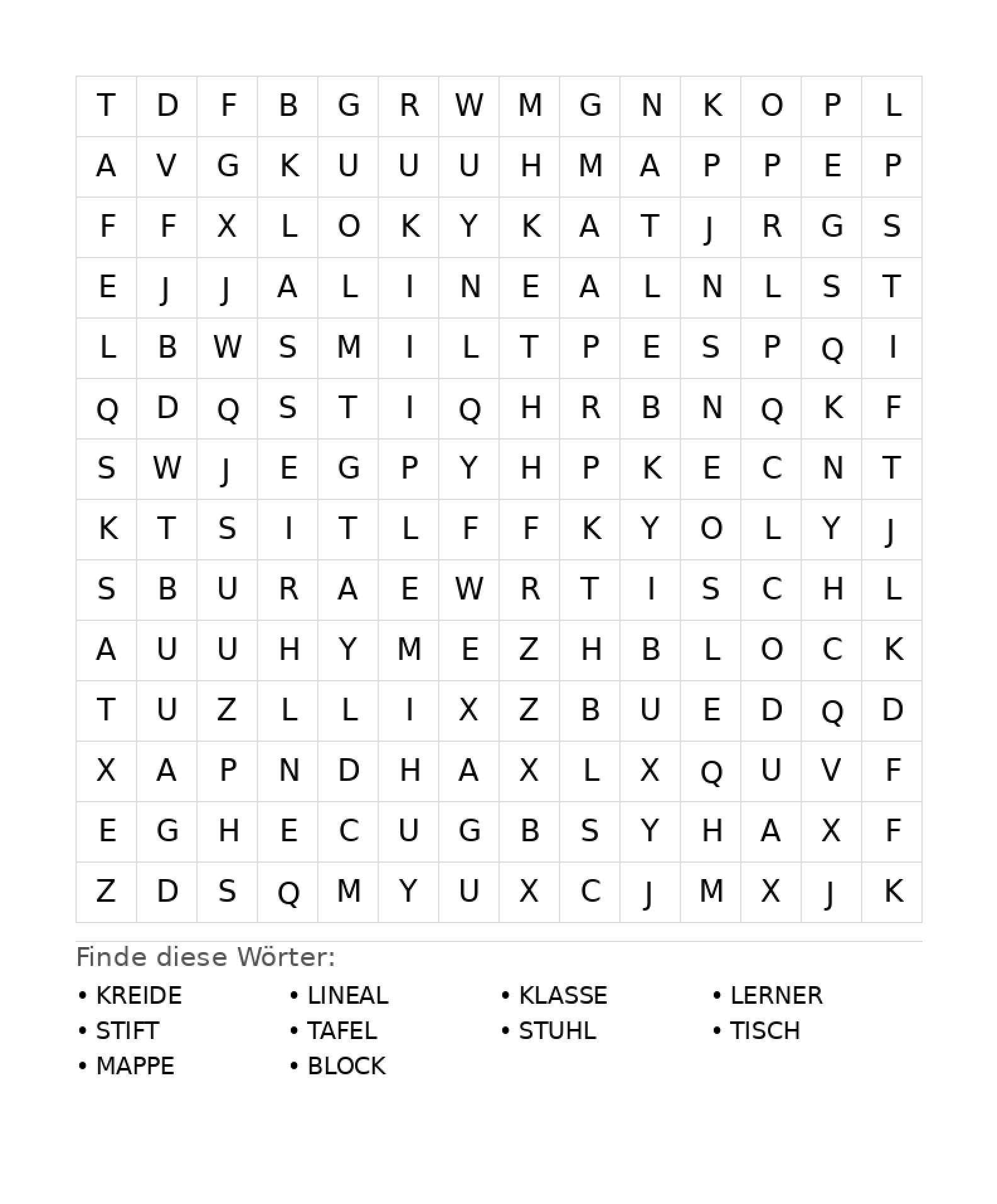 Wortsuchrätsel Wortsuchrätsel: Schule für Teenager aus der Kategorie Wortsuchrätsel - kostenlos ausdrucken